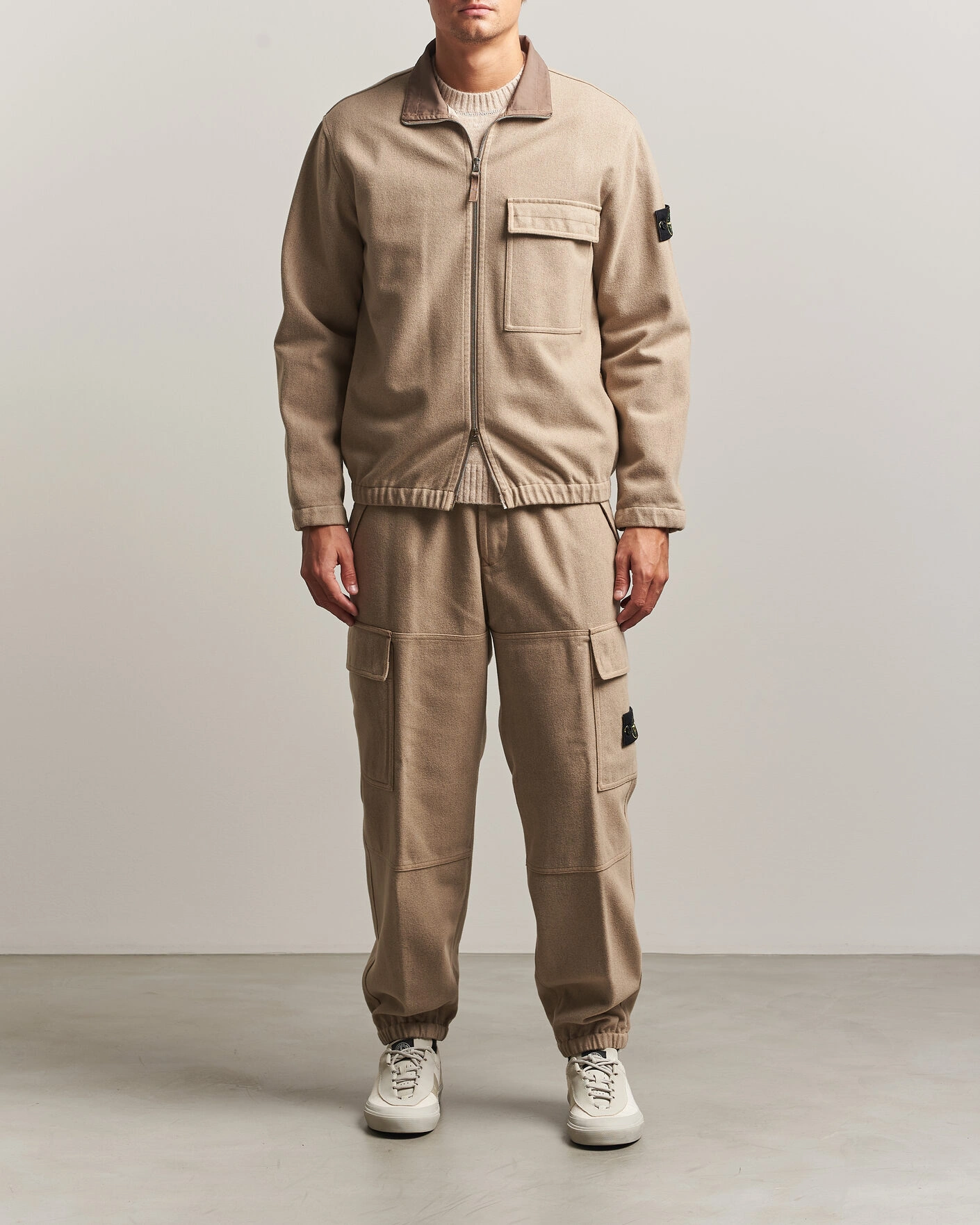 Herr | Byxor | Stone Island | Wool/Nylon Flannel Cargo Trousers Biscuit