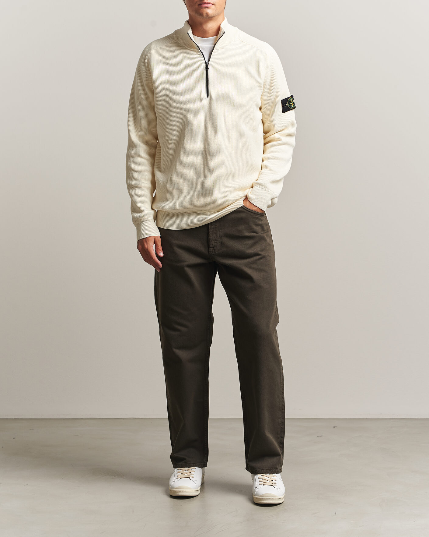 Herr | Tröjor | Stone Island | Ribbed Soft Organic Cotton Half-Zip Ivory