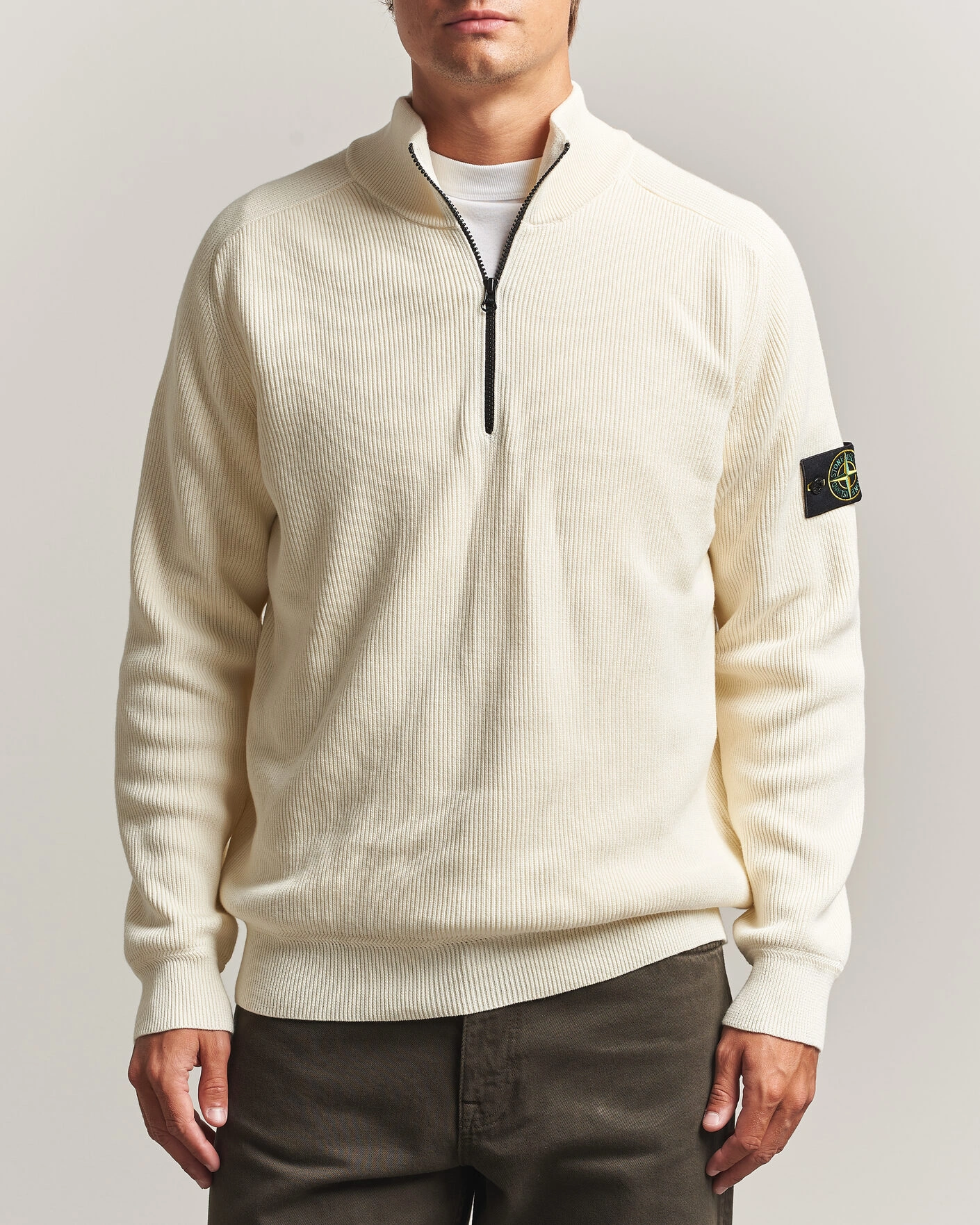 Herr | Tröjor | Stone Island | Ribbed Soft Organic Cotton Half-Zip Ivory