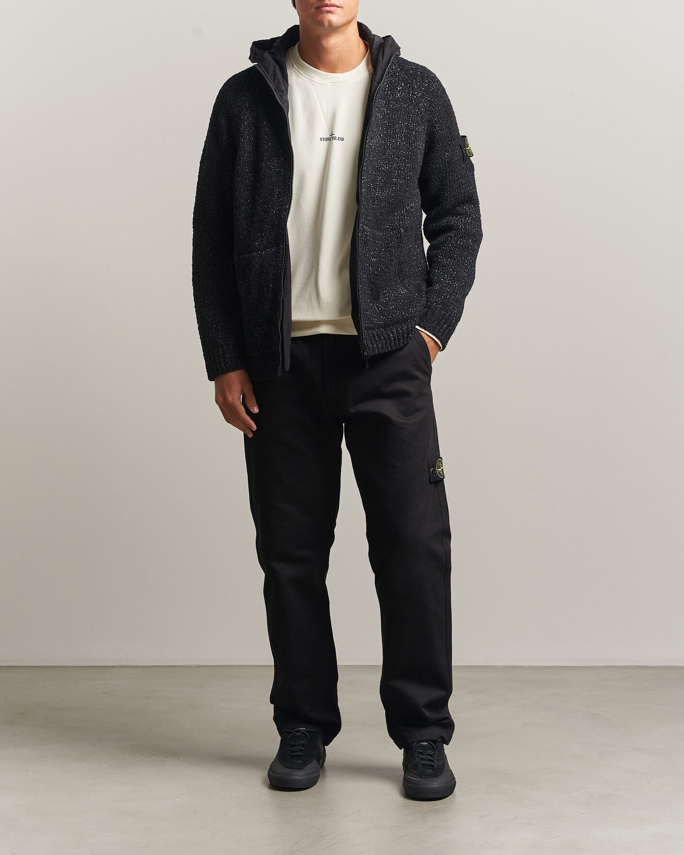 Herr | Tröjor | Stone Island | Brushed Cotton/Nylon Reversible Zip Hood Black