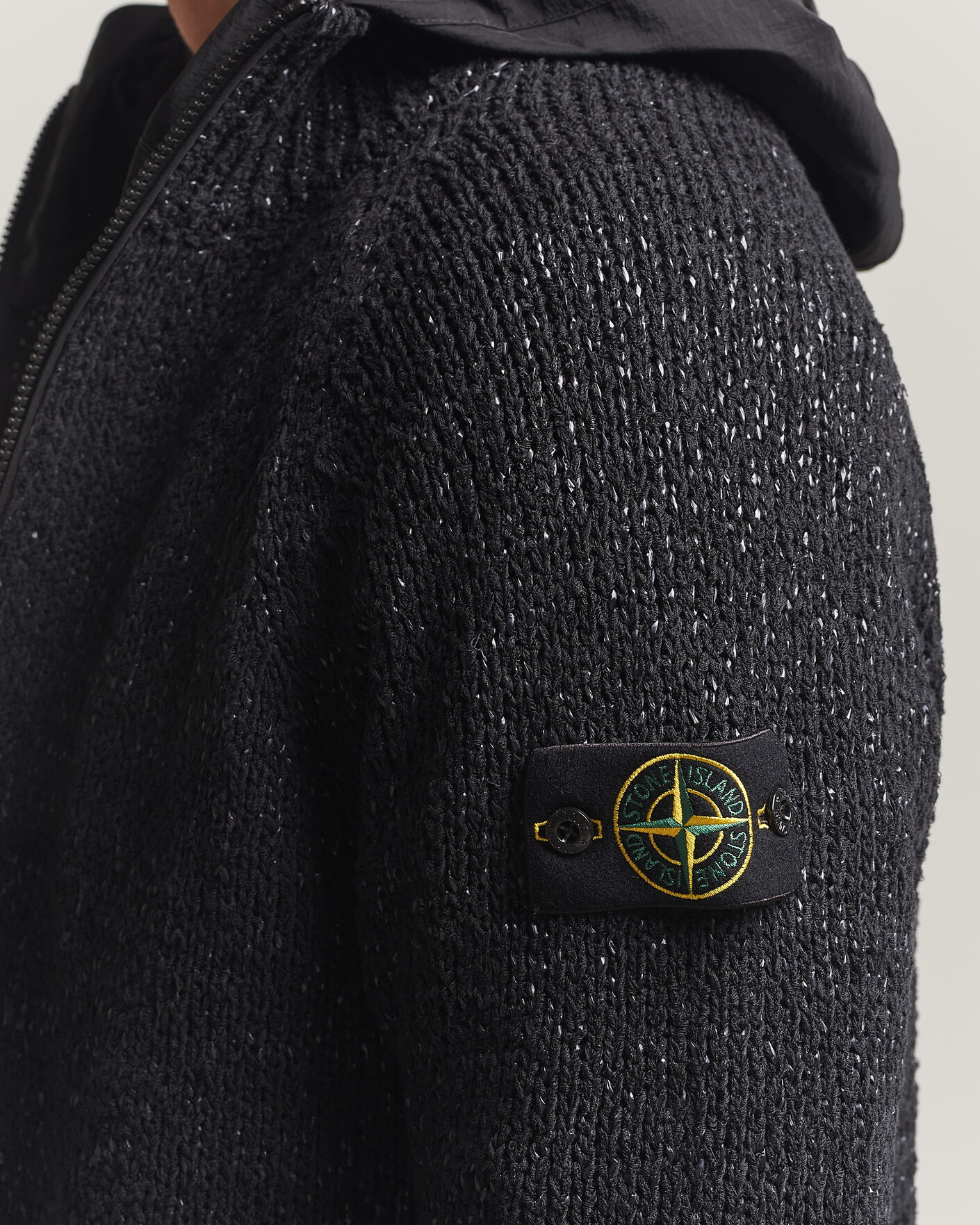 Herr | Tröjor | Stone Island | Brushed Cotton/Nylon Reversible Zip Hood Black