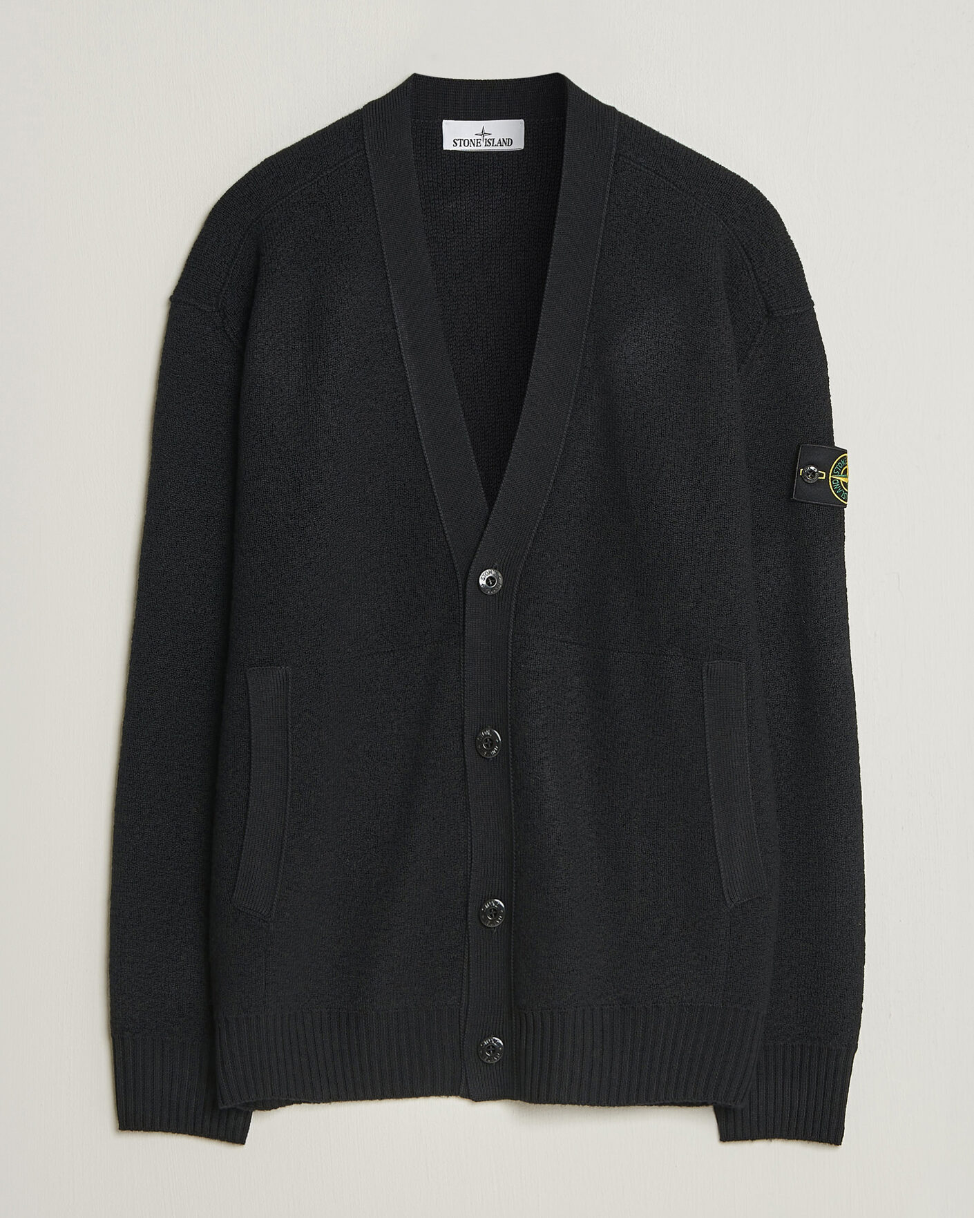 Herr | Tröjor | Stone Island | Textured Stitch Wool Cardigan Black