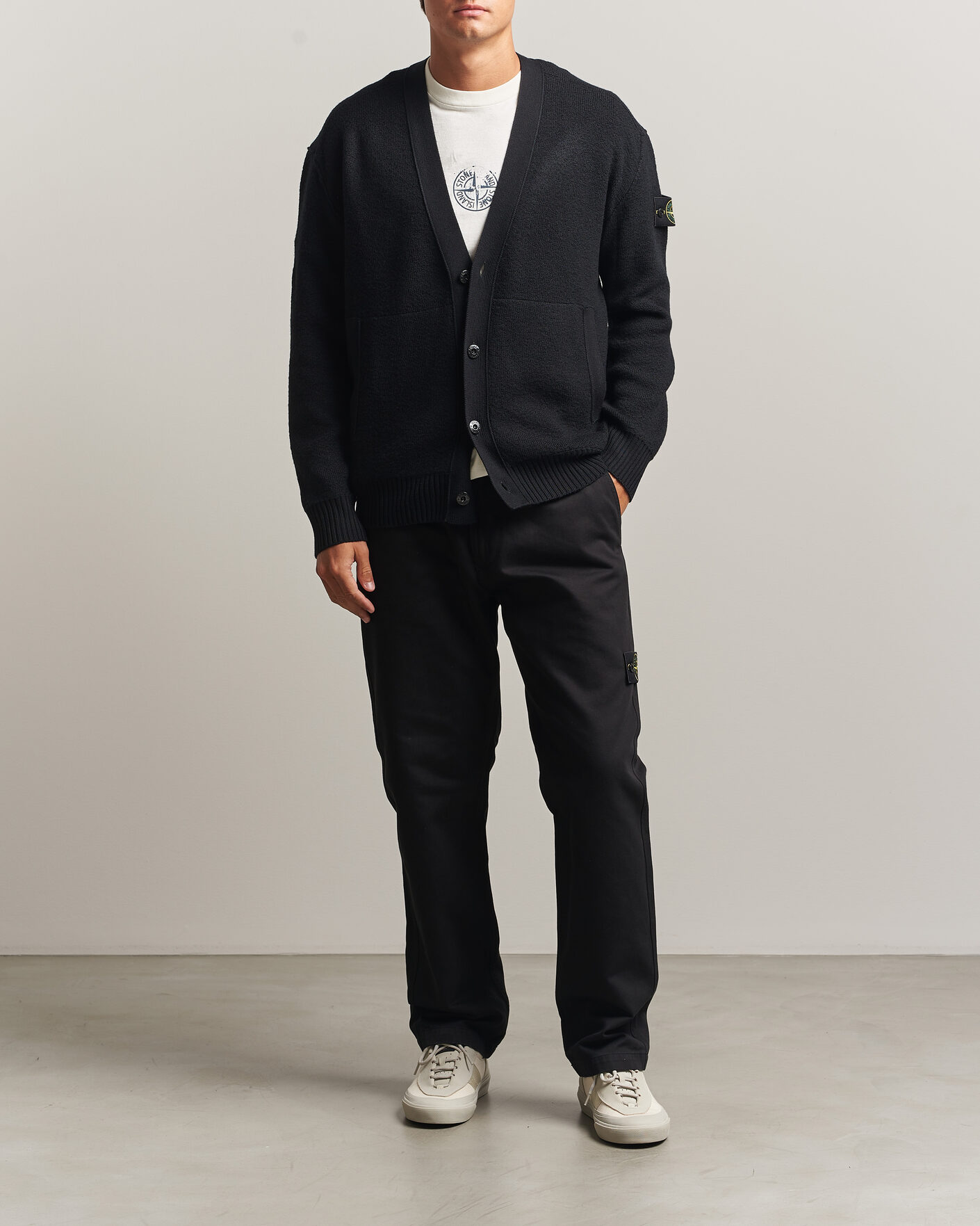 Herr | Tröjor | Stone Island | Textured Stitch Wool Cardigan Black