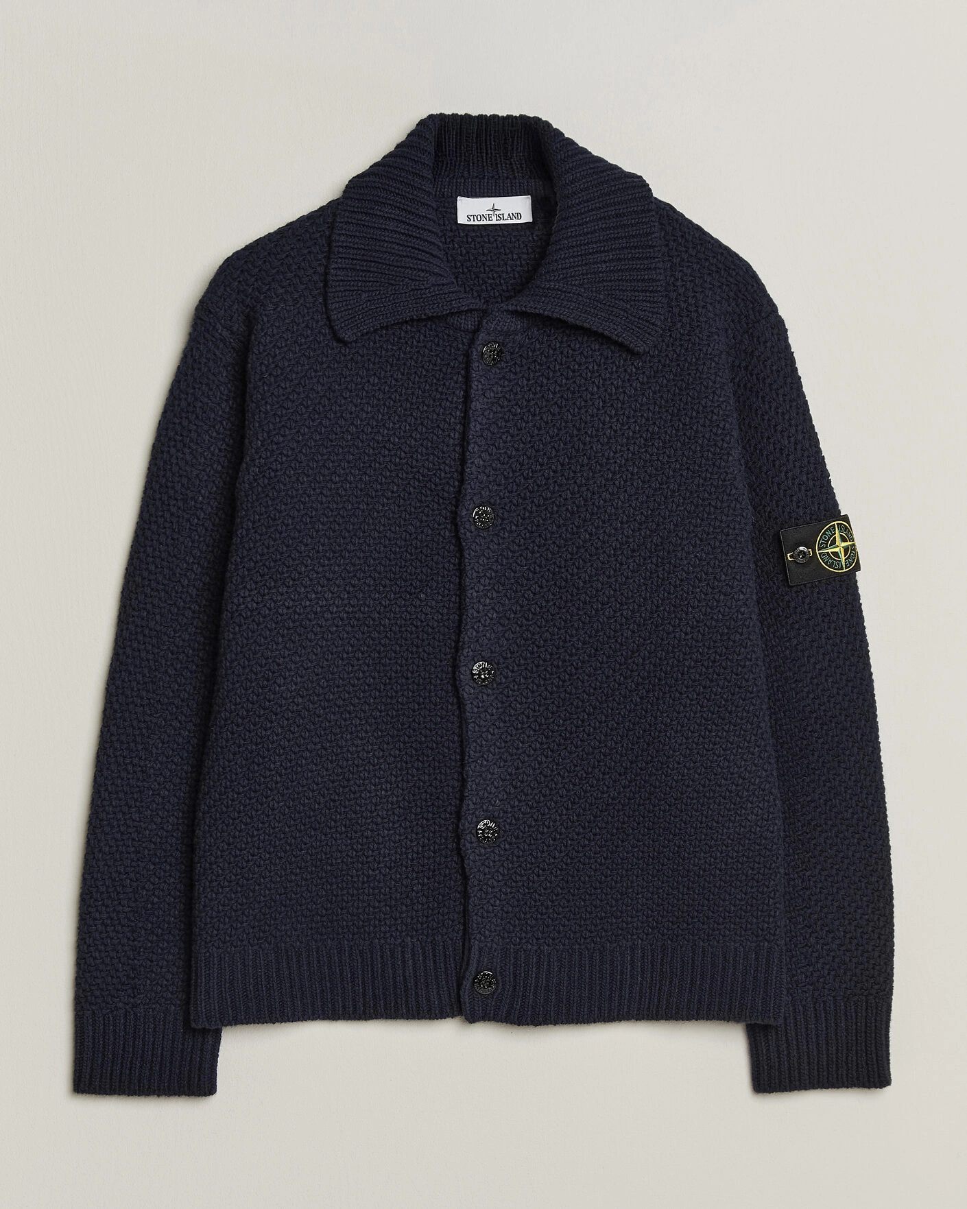 Herr | Tröjor | Stone Island | Basket Stitch Lambswool Cardigan Navy Blue