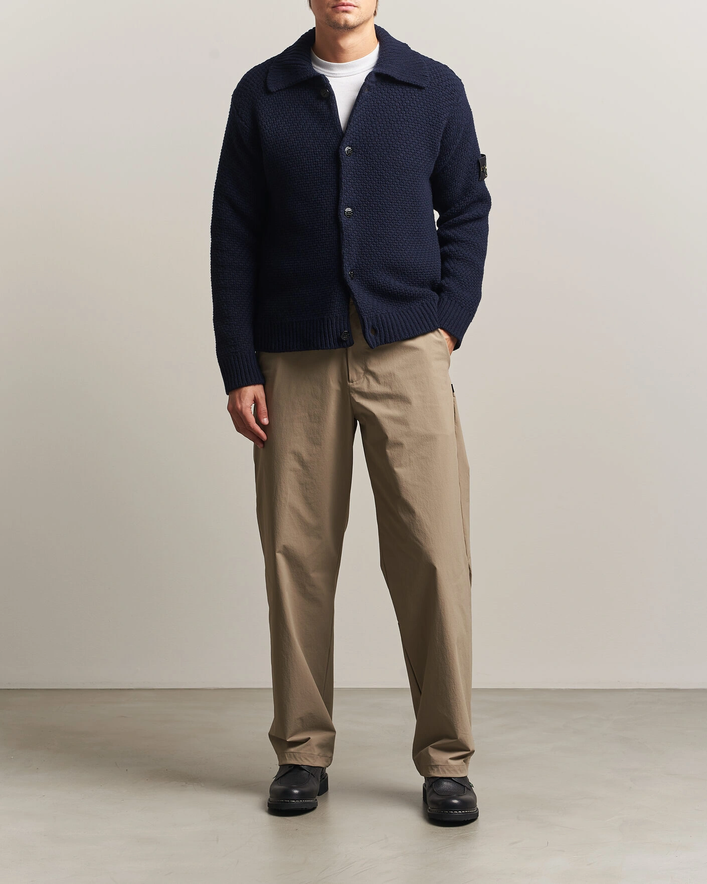 Herr | Tröjor | Stone Island | Basket Stitch Lambswool Cardigan Navy Blue