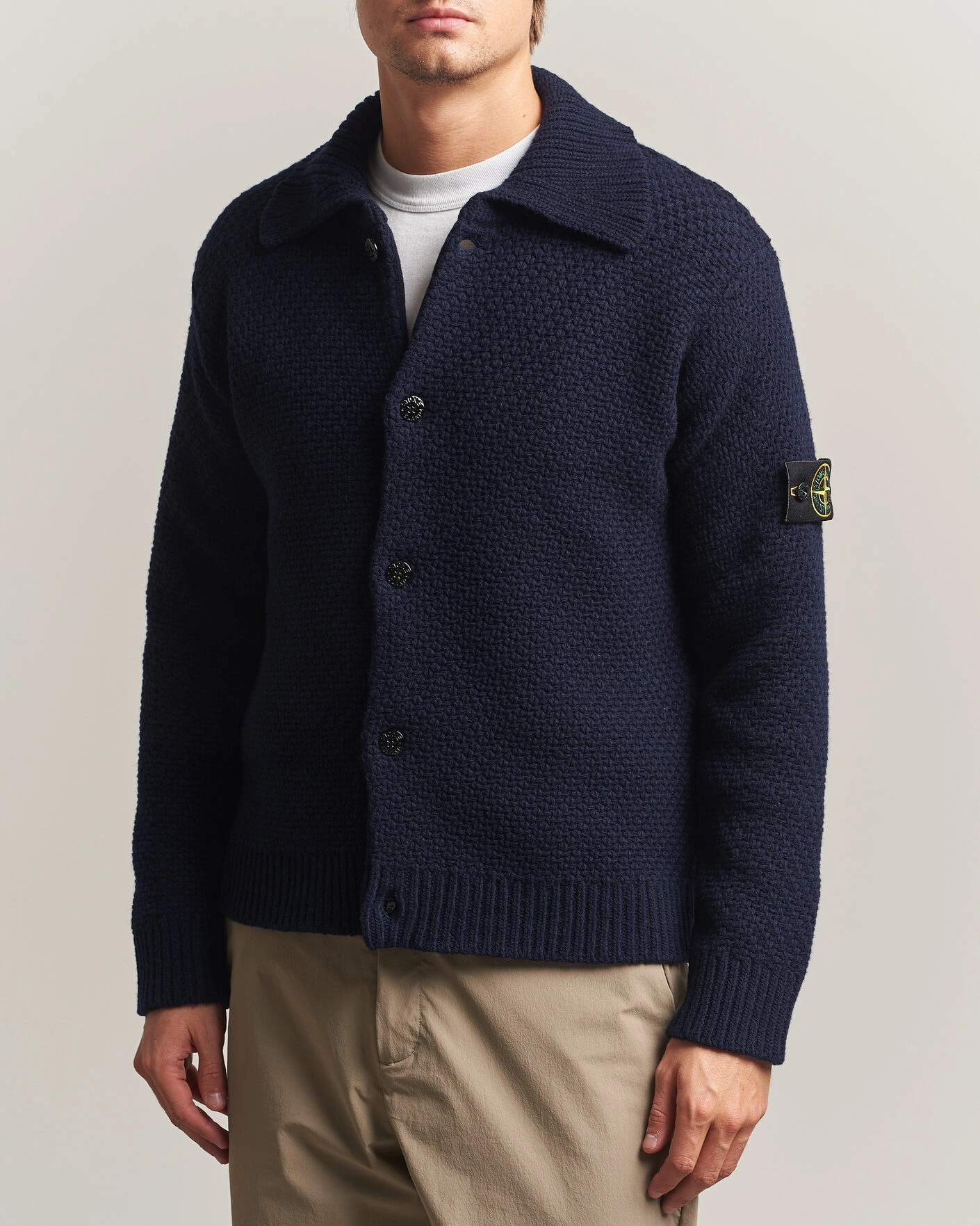Herr | Tröjor | Stone Island | Basket Stitch Lambswool Cardigan Navy Blue