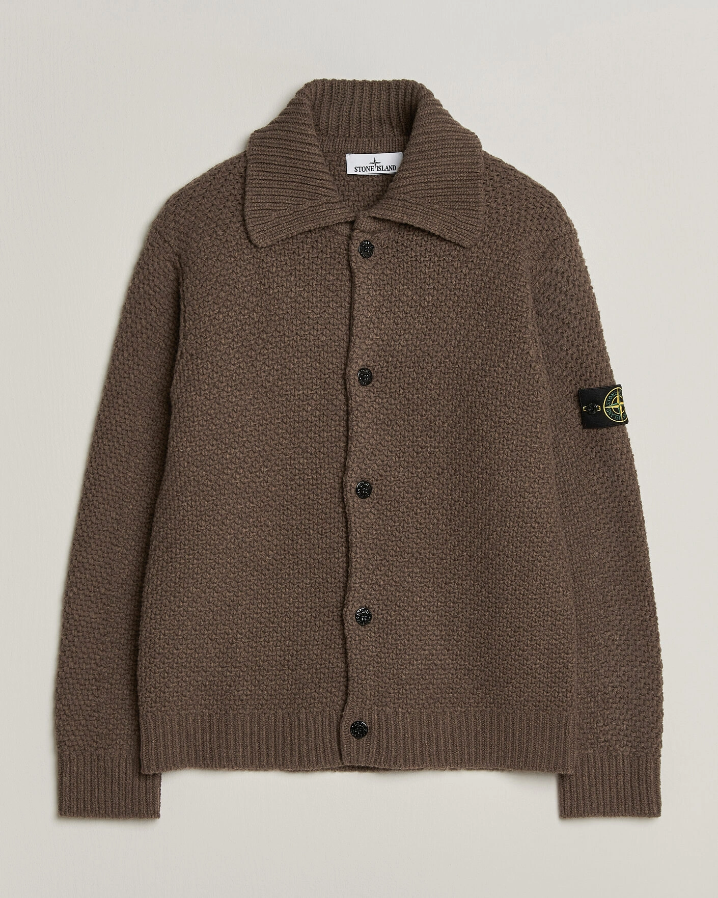Herr | Tröjor | Stone Island | Basket Stitch Lambswool Cardigan Umber Melange