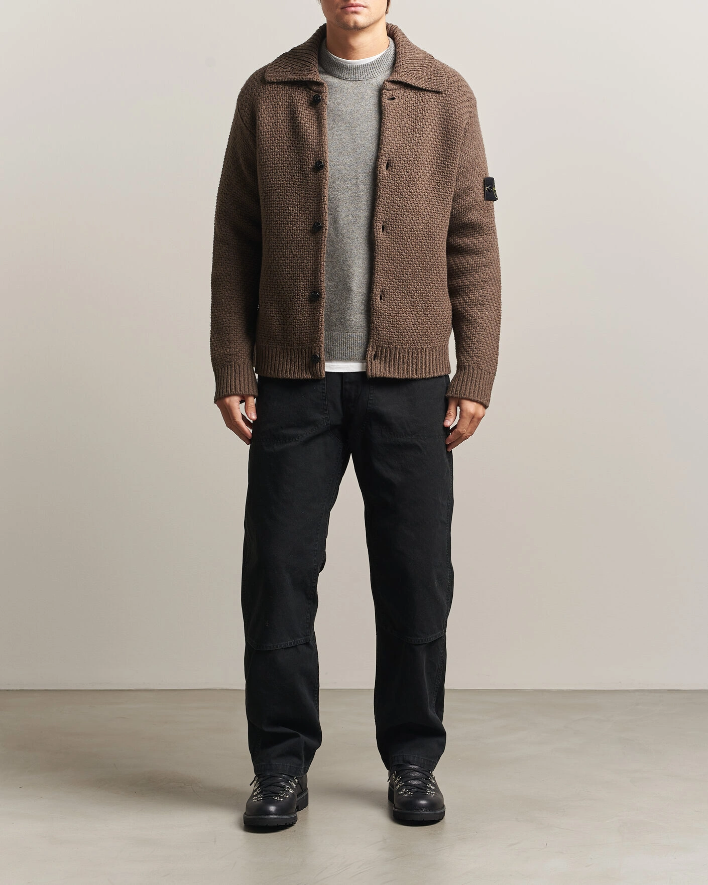 Herr | Tröjor | Stone Island | Basket Stitch Lambswool Cardigan Umber Melange