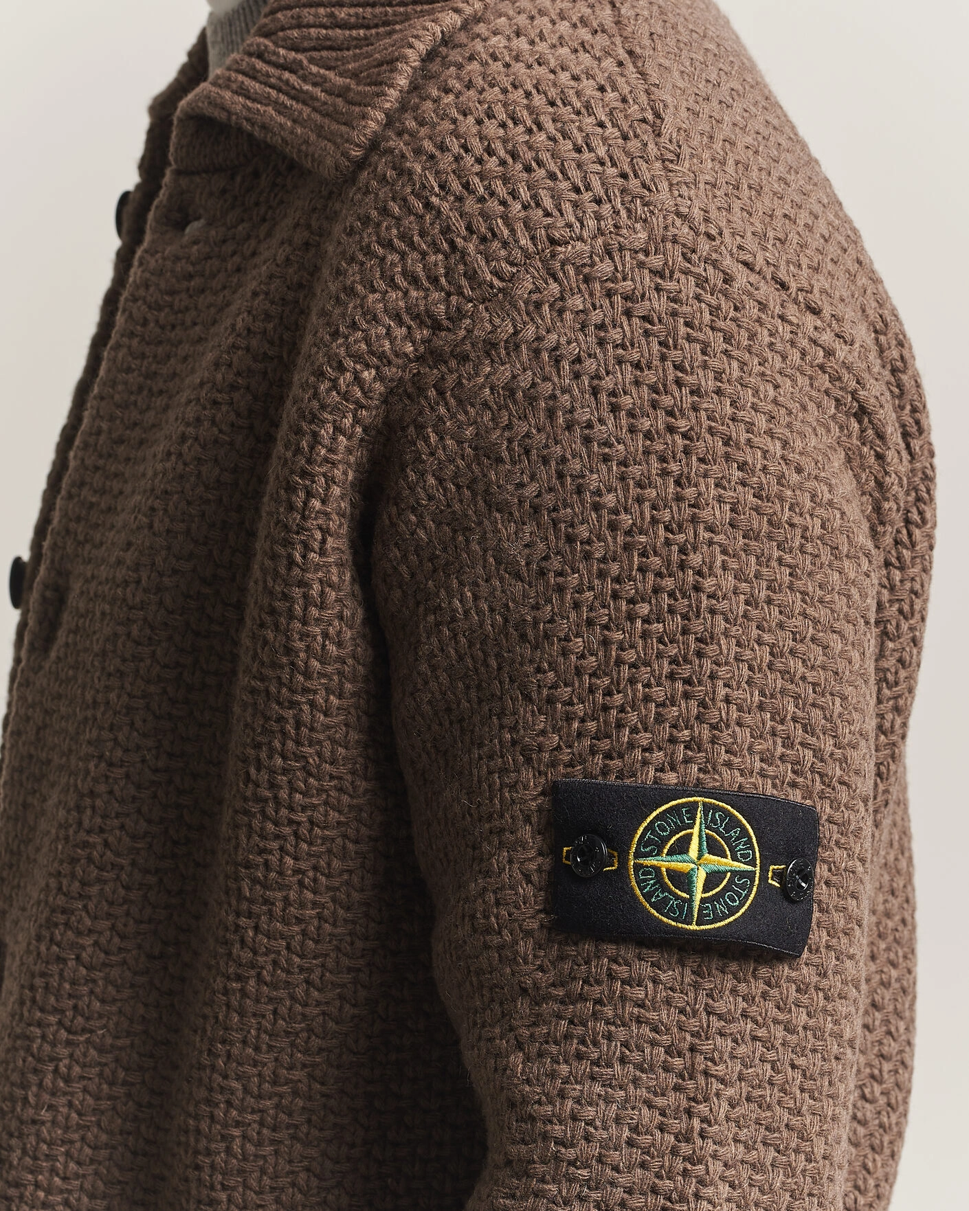 Herr | Tröjor | Stone Island | Basket Stitch Lambswool Cardigan Umber Melange