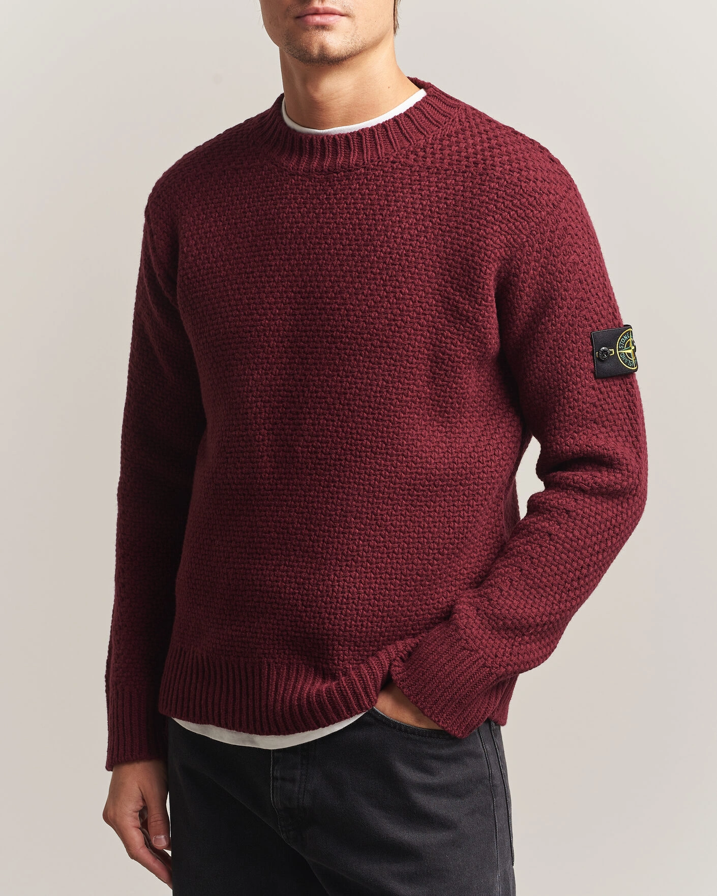 Herr | Tröjor | Stone Island | Basket Stitch Lambswool Crew Neck Amaranth