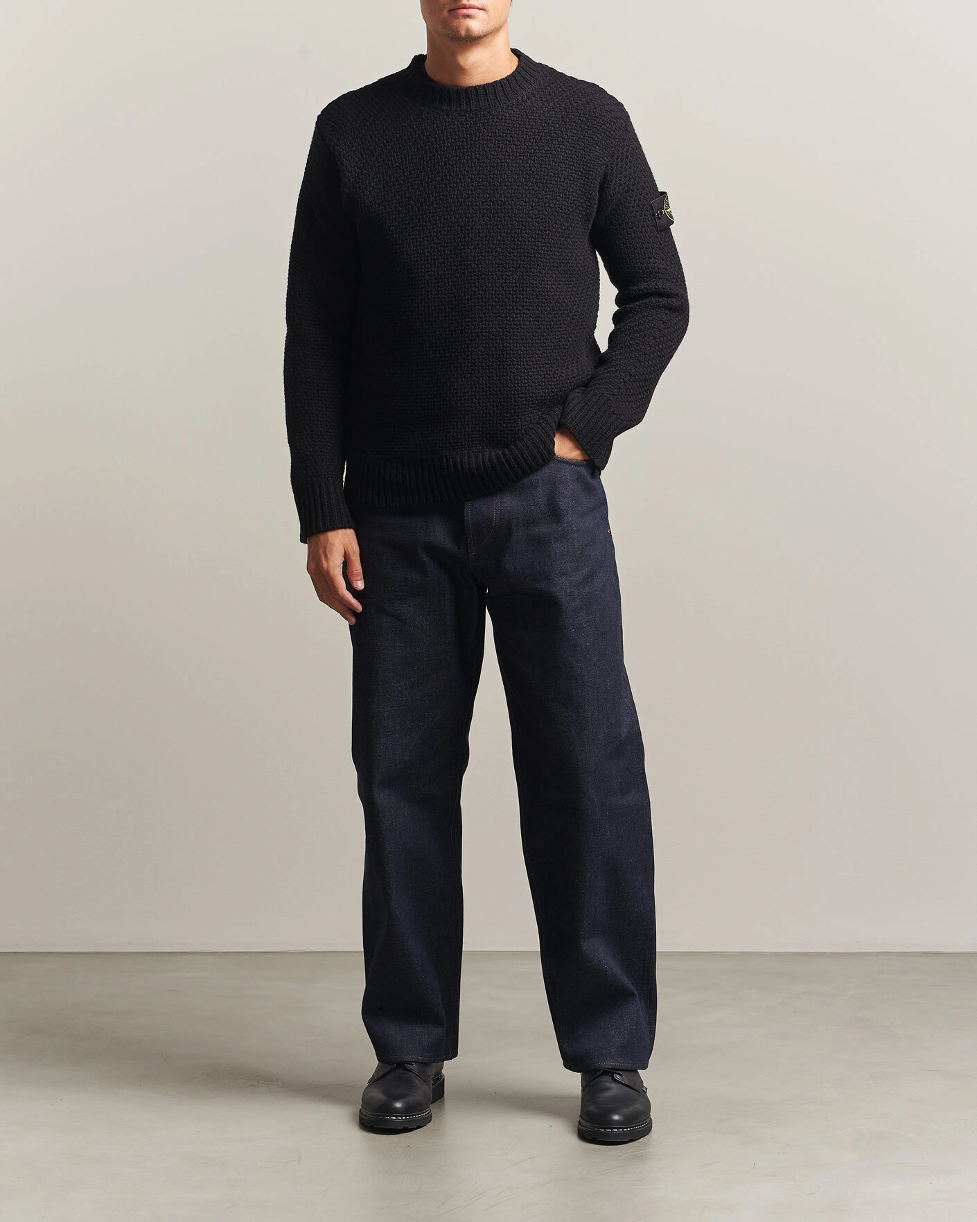 Herr | Tröjor | Stone Island | Basket Stitch Lambswool Crew Neck Black