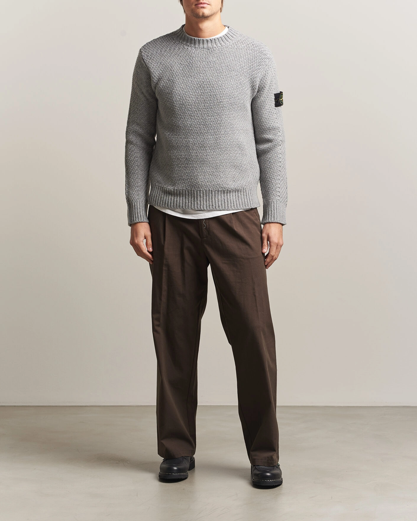 Herr | Tröjor | Stone Island | Basket Stitch Lambswool Crew Neck Grey Melange