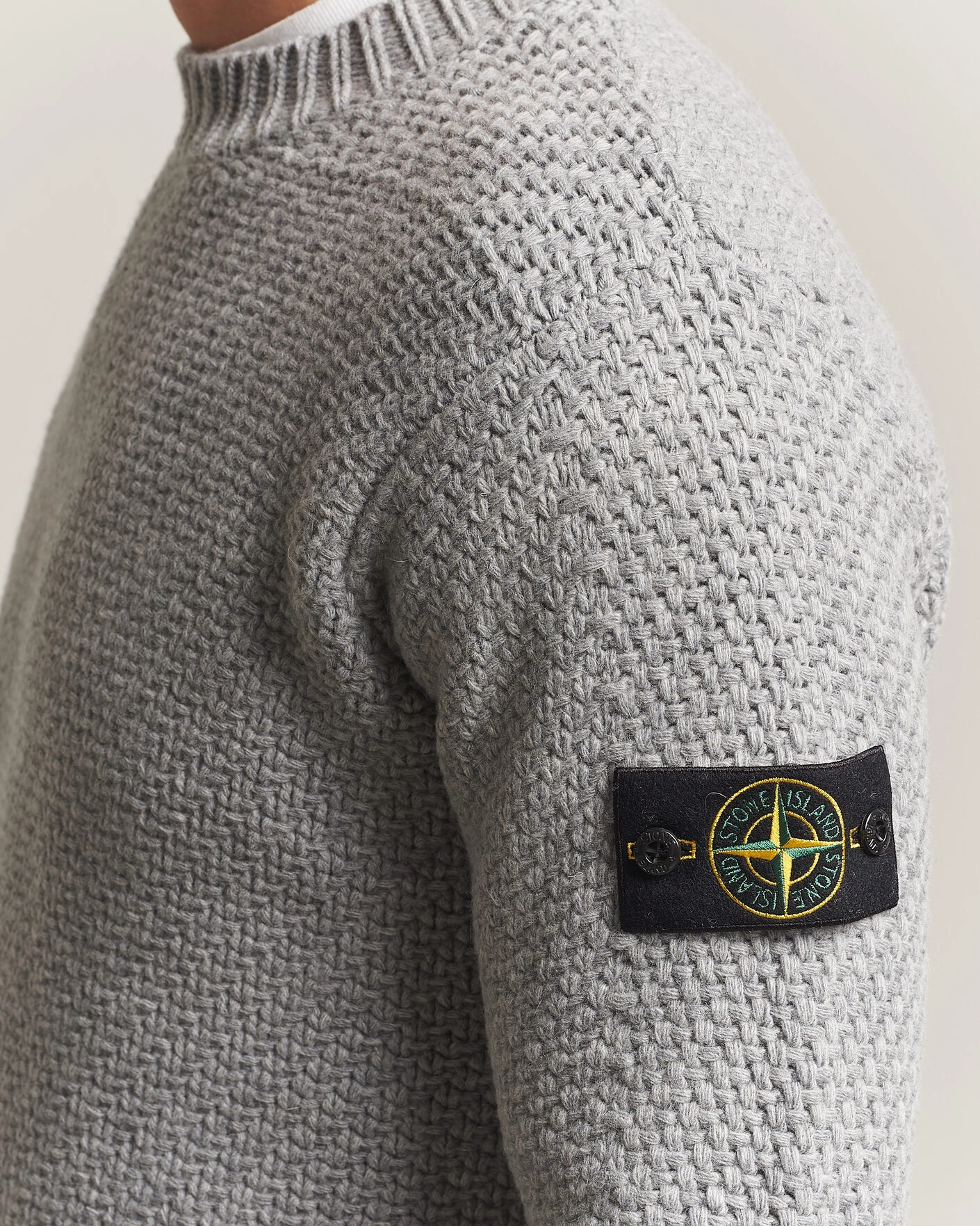 Herr | Tröjor | Stone Island | Basket Stitch Lambswool Crew Neck Grey Melange