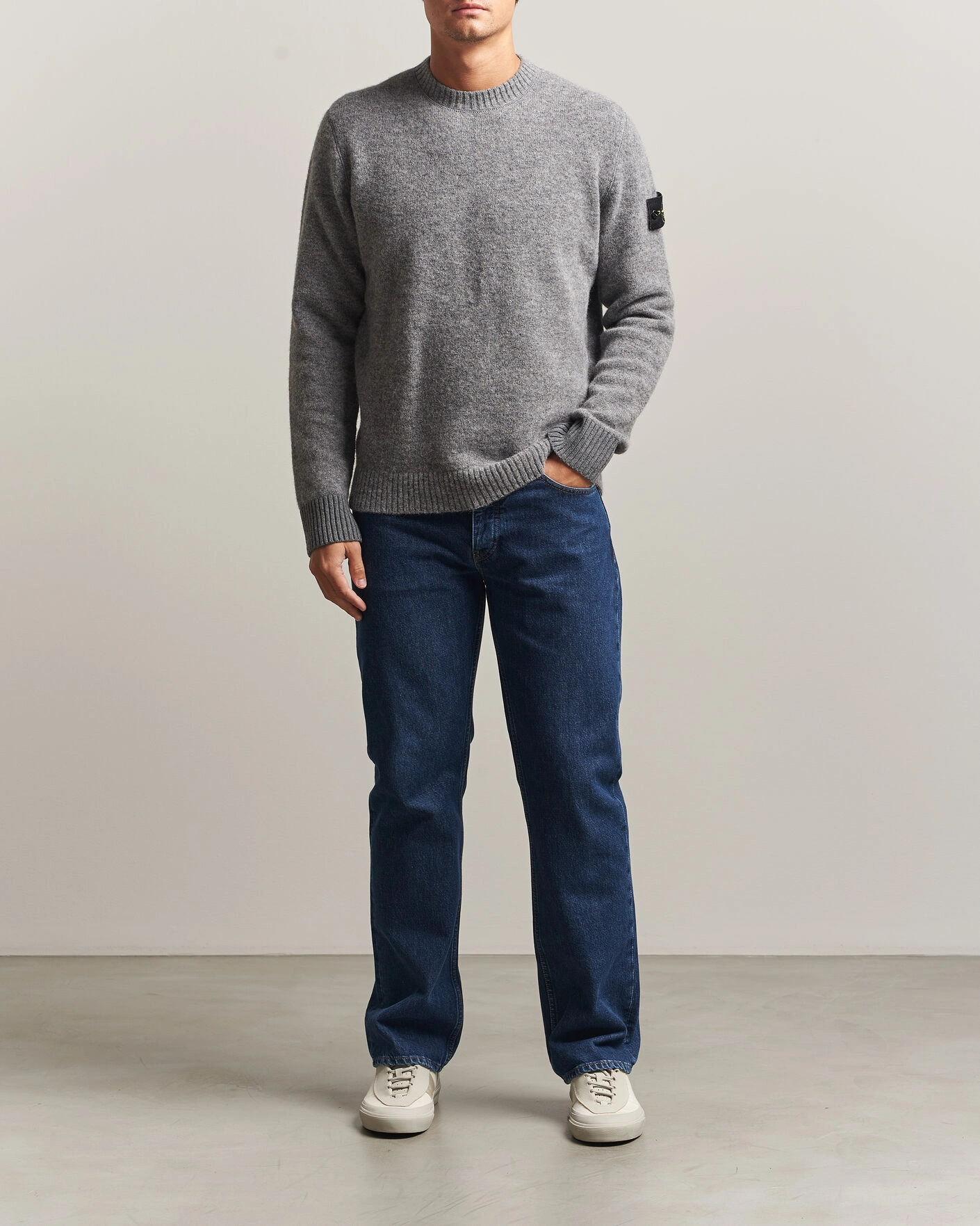 Herr | Tröjor | Stone Island | Baby Alpaca Blend Contrast Crew Grey Melange