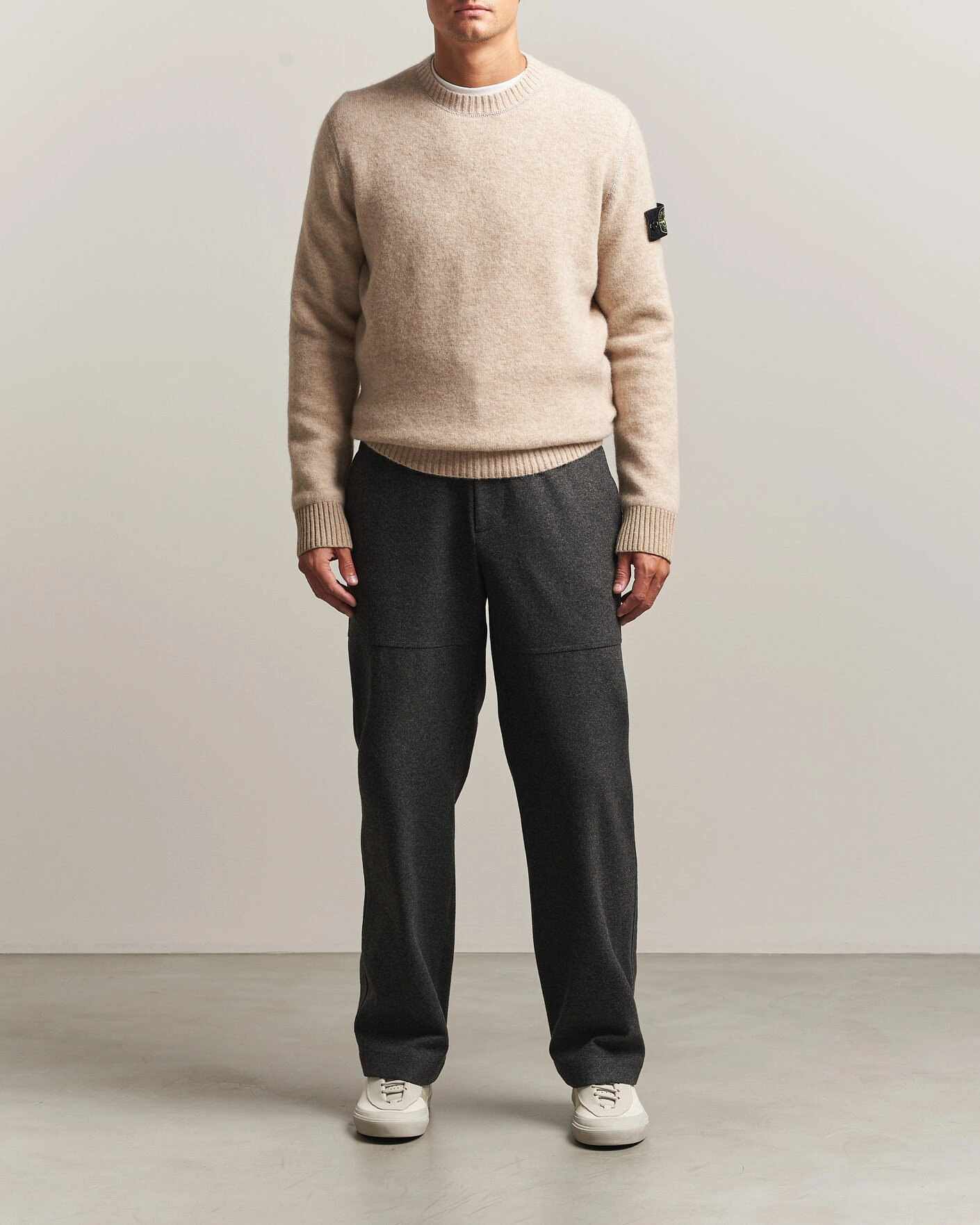 Herr | Tröjor | Stone Island | Baby Alpaca Blend Contrast Crew Beige Melange