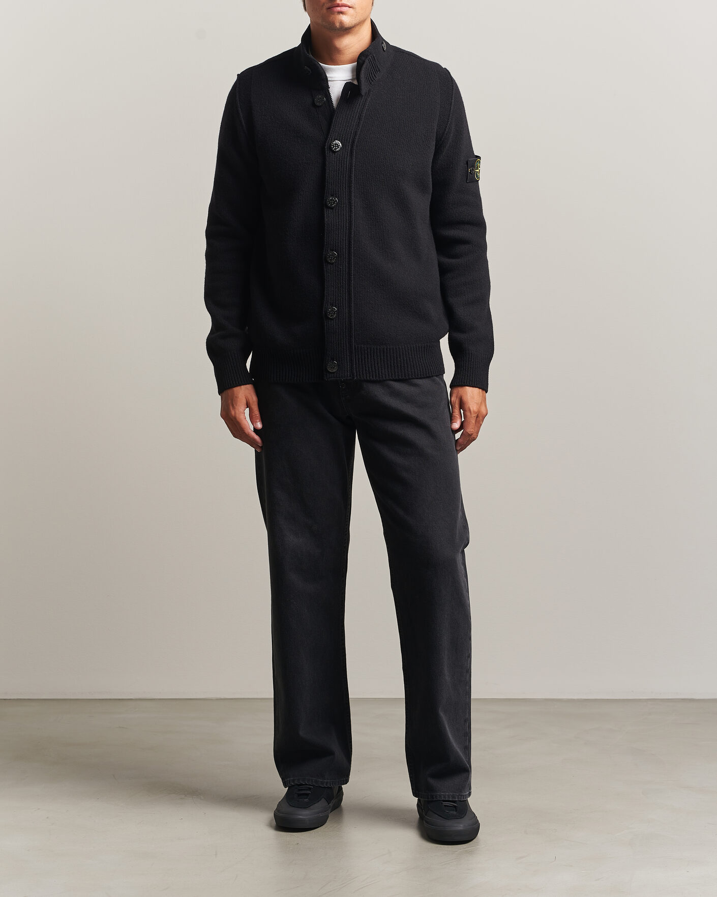 Herr | Tröjor | Stone Island | Knitted Lambswool Zip Button Cardigan Black