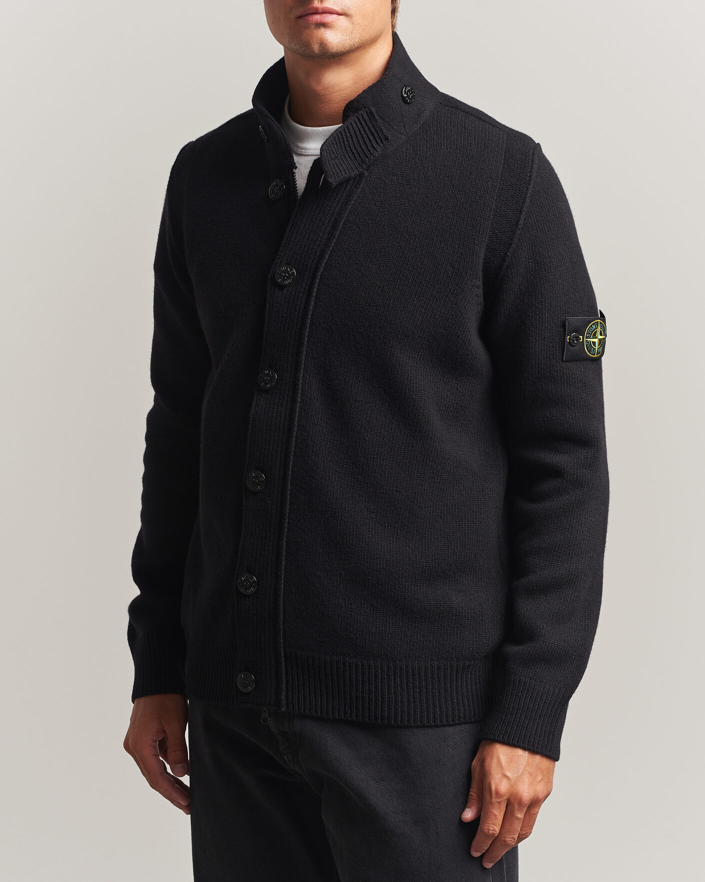 Herr | Tröjor | Stone Island | Knitted Lambswool Zip Button Cardigan Black
