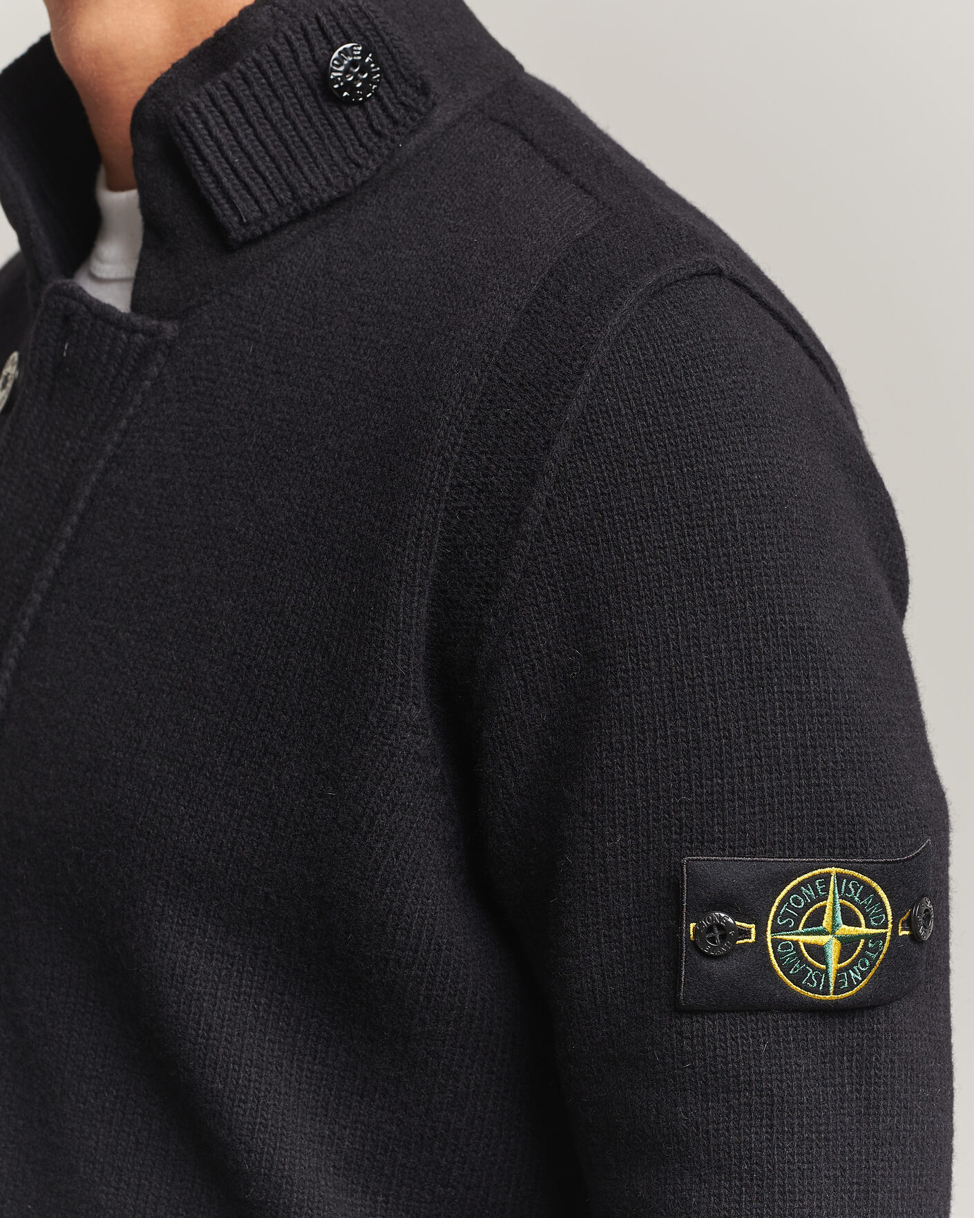 Herr | Tröjor | Stone Island | Knitted Lambswool Zip Button Cardigan Black
