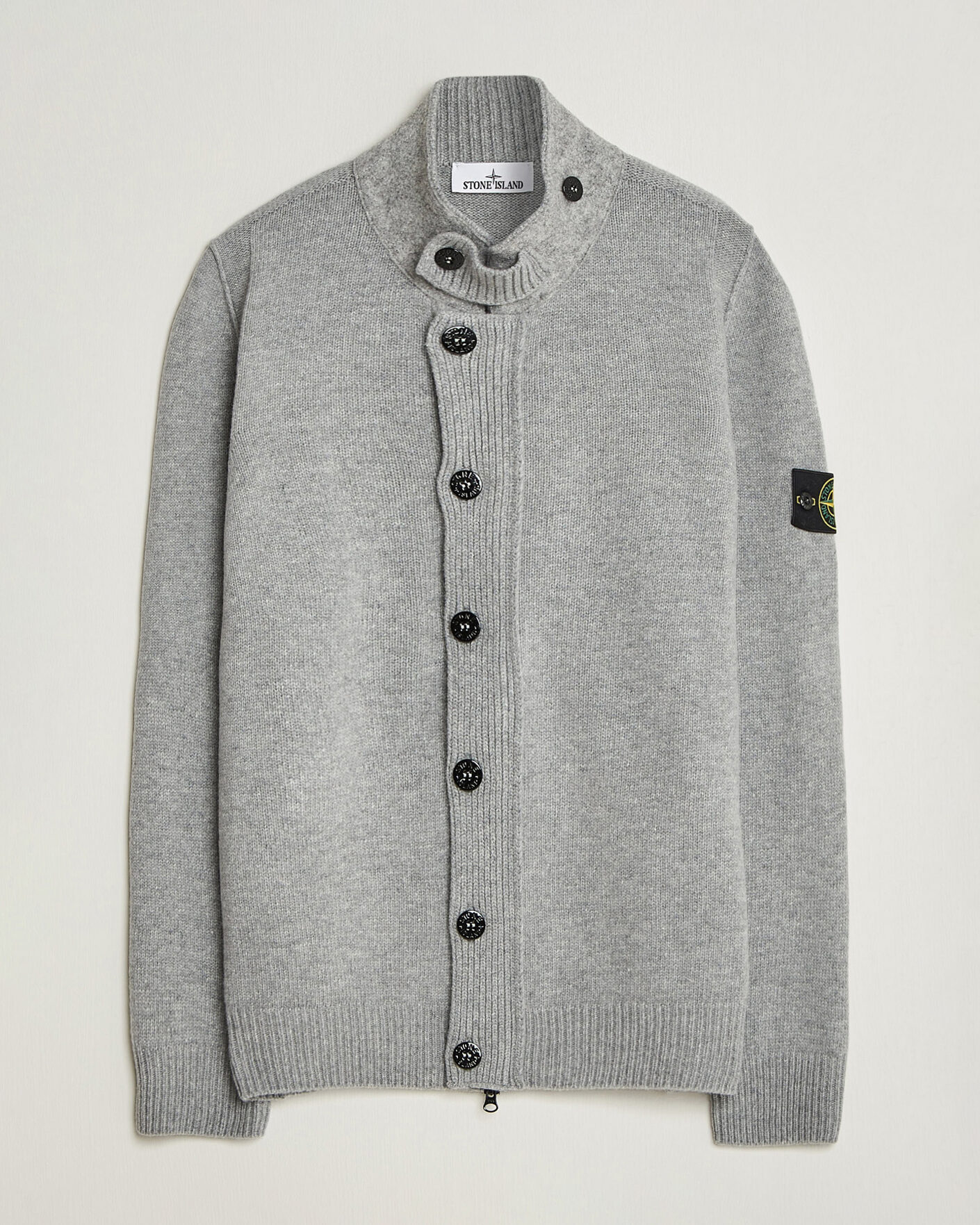 Herr | Tröjor | Stone Island | Knitted Lambswool Zip Button Cardigan Grey Melange