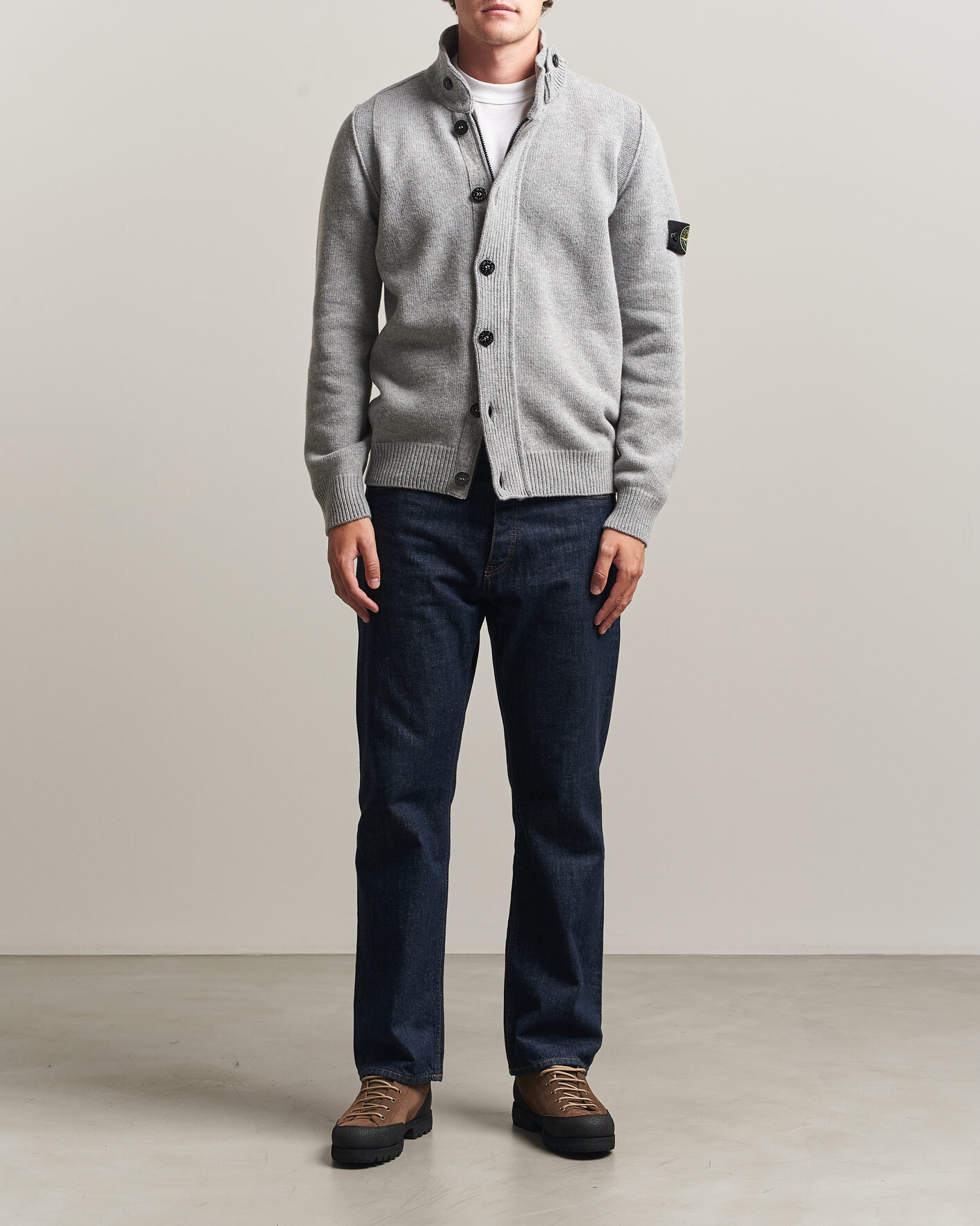 Herr | Tröjor | Stone Island | Knitted Lambswool Zip Button Cardigan Grey Melange