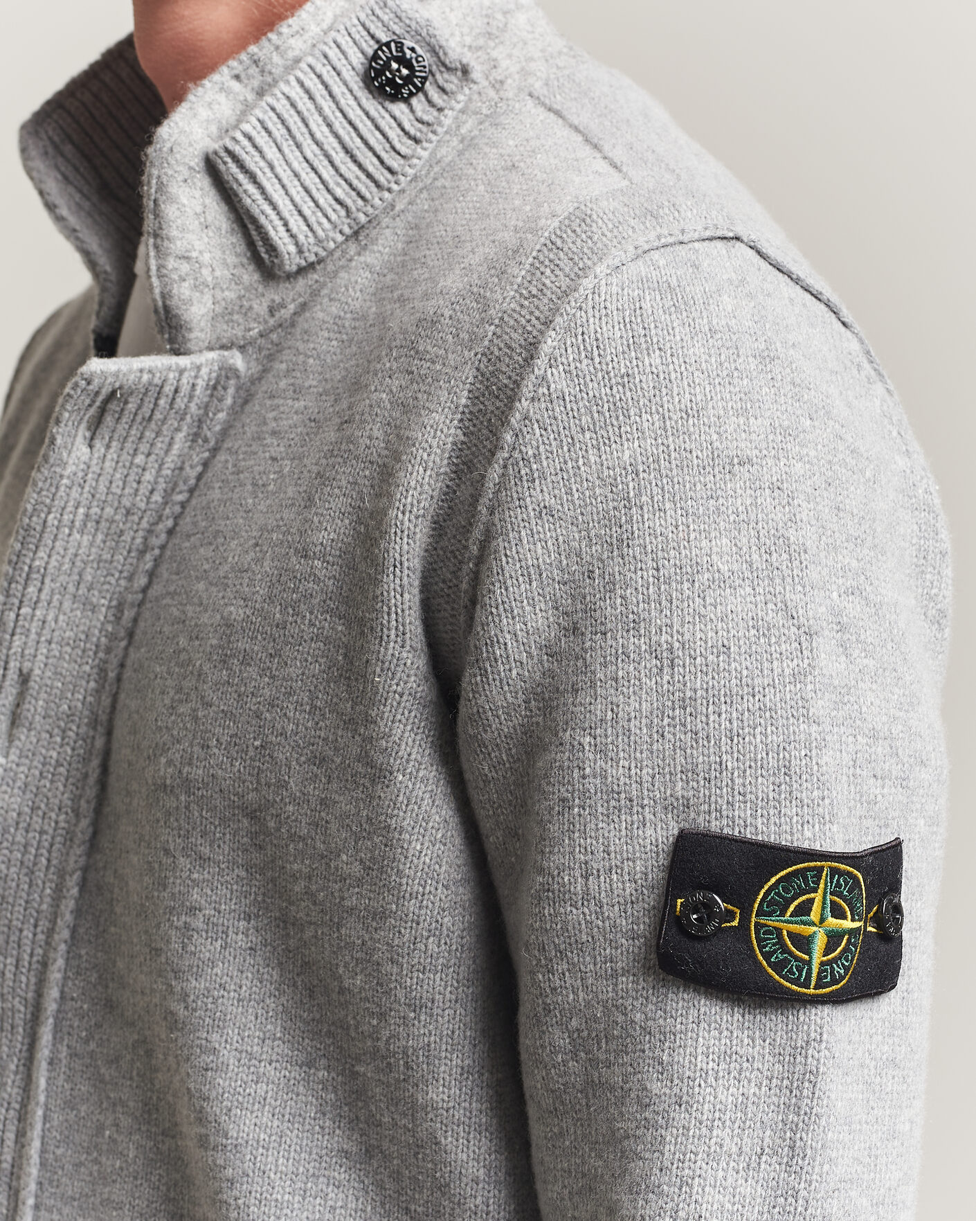 Herr | Tröjor | Stone Island | Knitted Lambswool Zip Button Cardigan Grey Melange