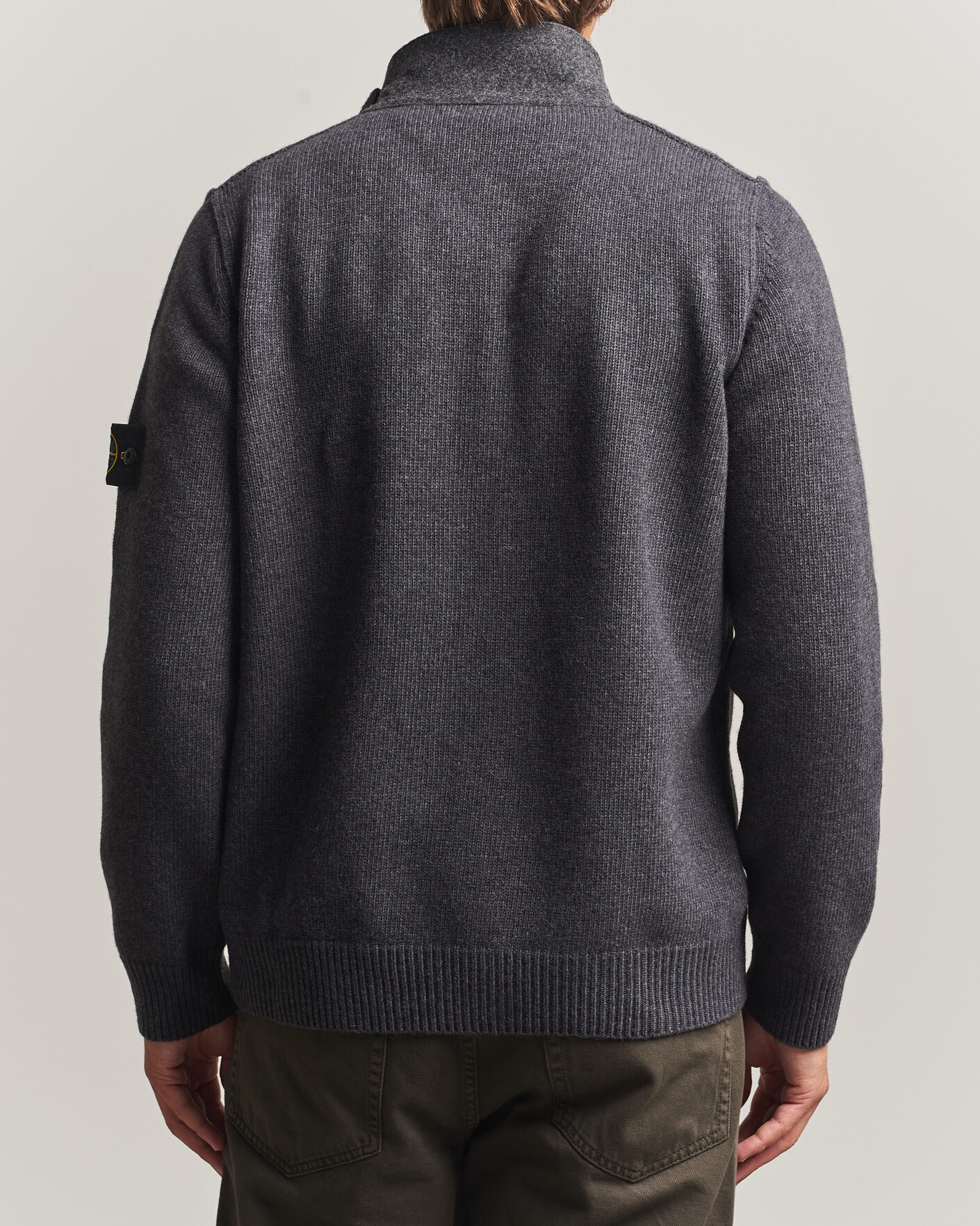 Herr | Tröjor | Stone Island | Knitted Lambswool Zip Button Cardigan Melange Lead