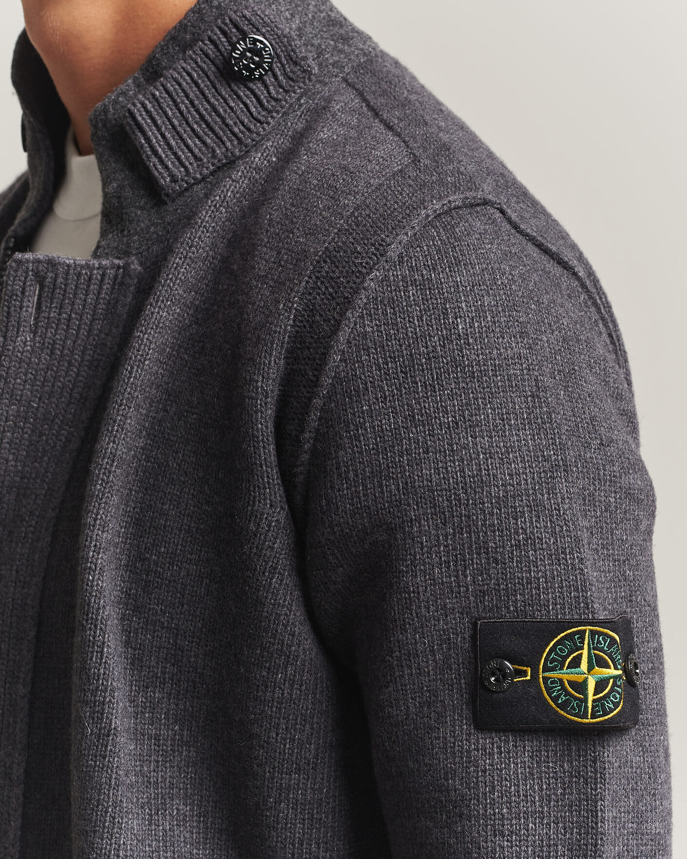 Herr | Tröjor | Stone Island | Knitted Lambswool Zip Button Cardigan Melange Lead