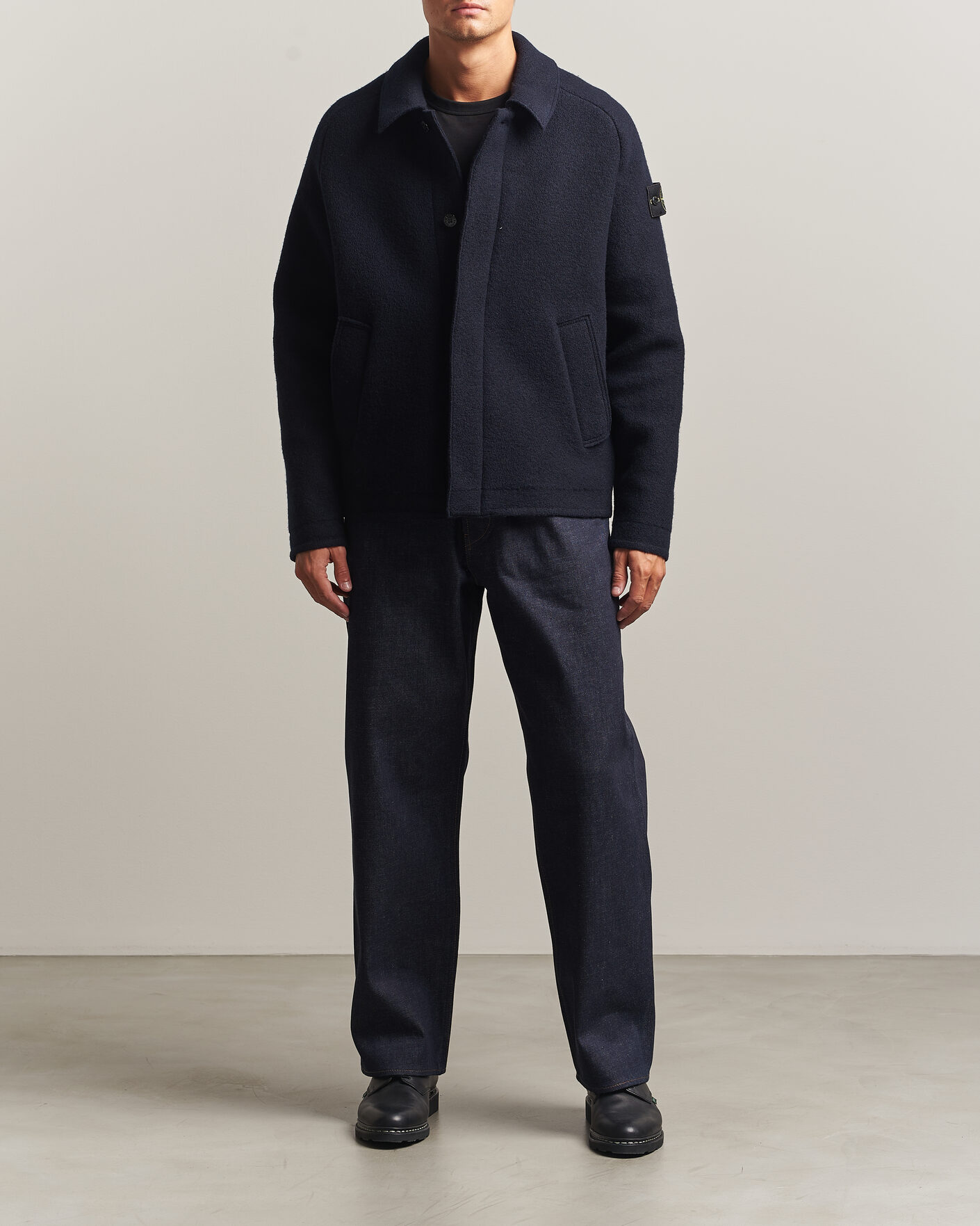 Herr | Tröjor | Stone Island | Felted Wool Cardigan Navy Blue