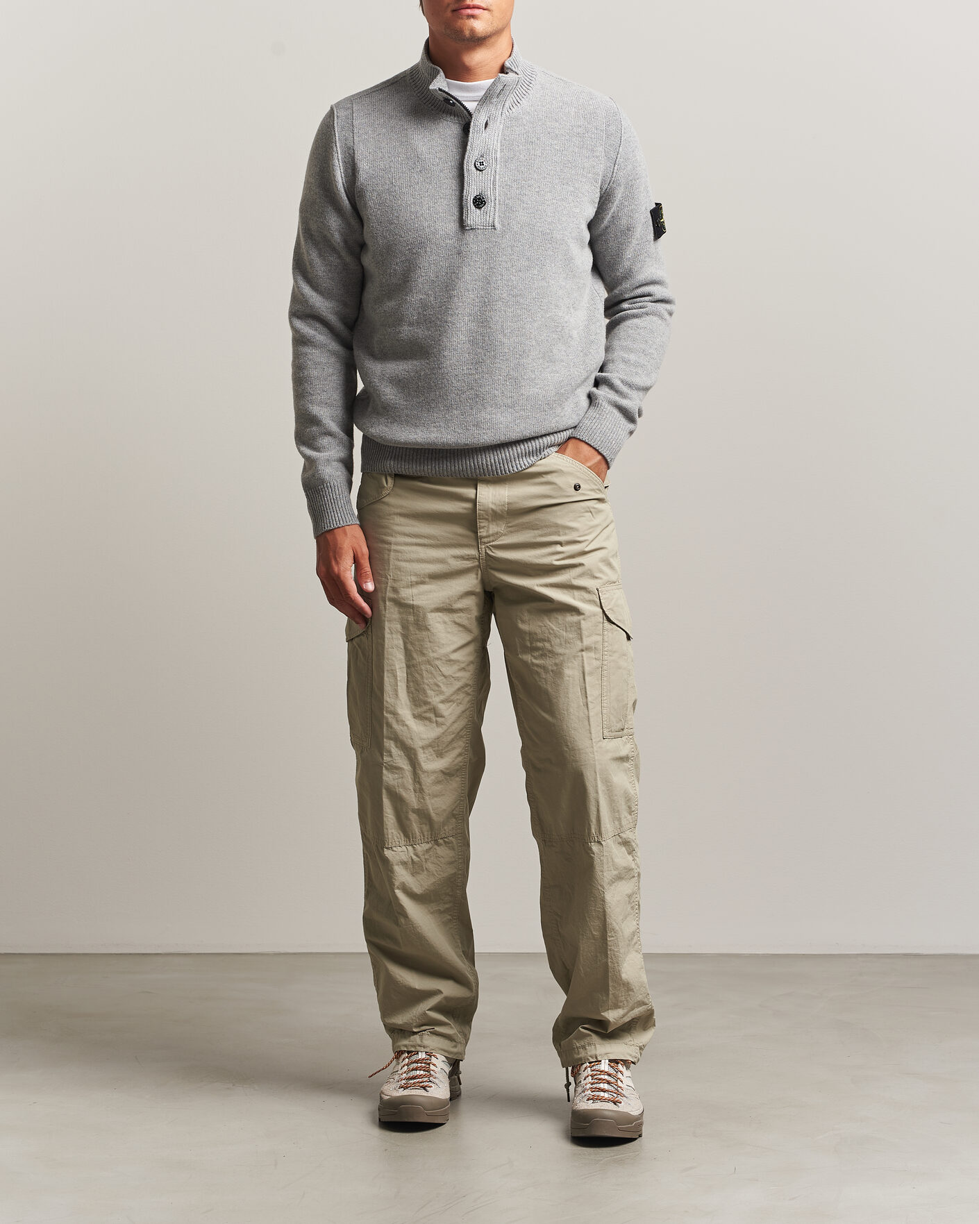 Herr | Tröjor | Stone Island | Knitted Lambswool Half Button Zip Grey Melange