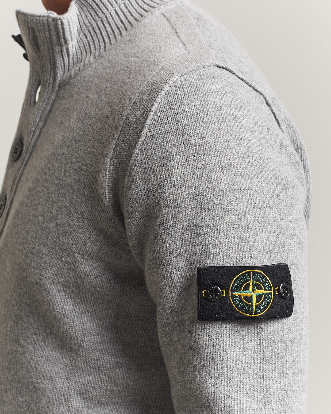 Herr | Tröjor | Stone Island | Knitted Lambswool Half Button Zip Grey Melange