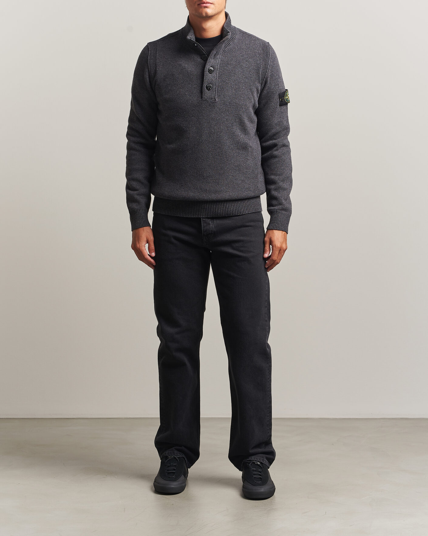 Herr | Tröjor | Stone Island | Knitted Lambswool Half Button Zip Melange Lead