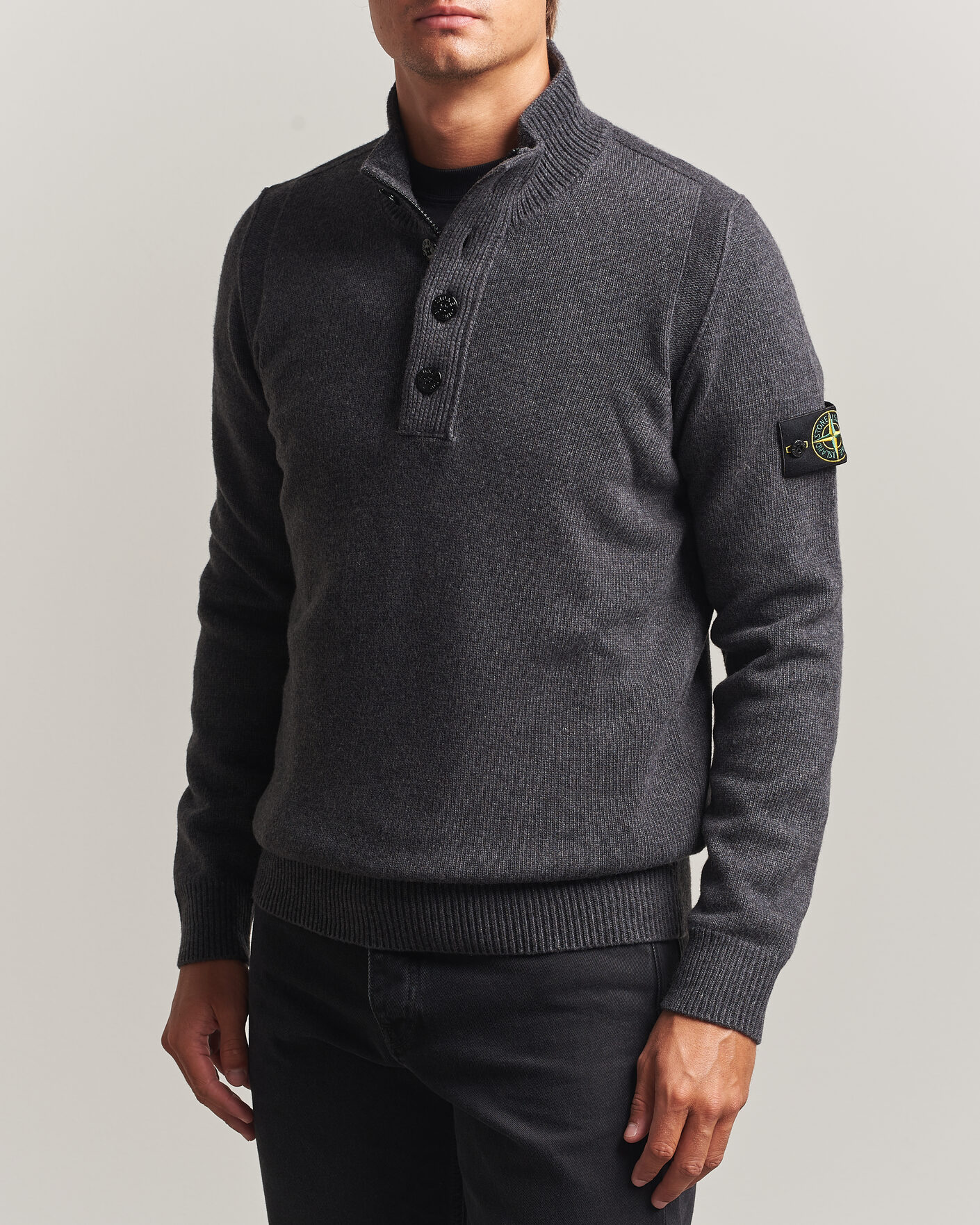 Herr | Tröjor | Stone Island | Knitted Lambswool Half Button Zip Melange Lead