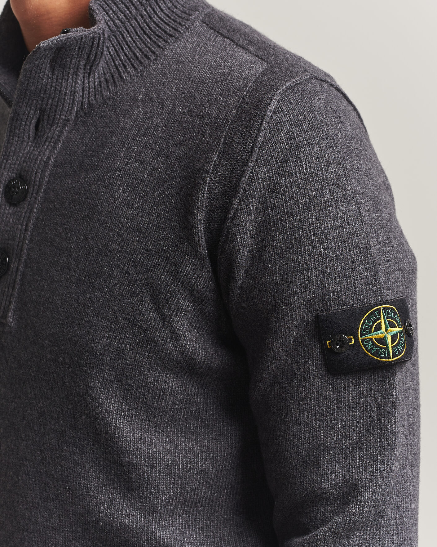 Herr | Tröjor | Stone Island | Knitted Lambswool Half Button Zip Melange Lead