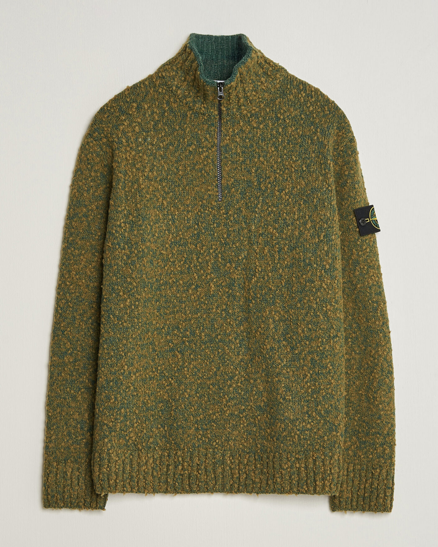 Herr | Tröjor | Stone Island | Speckled Wool/Nylon Half Zip Dark Green Melange