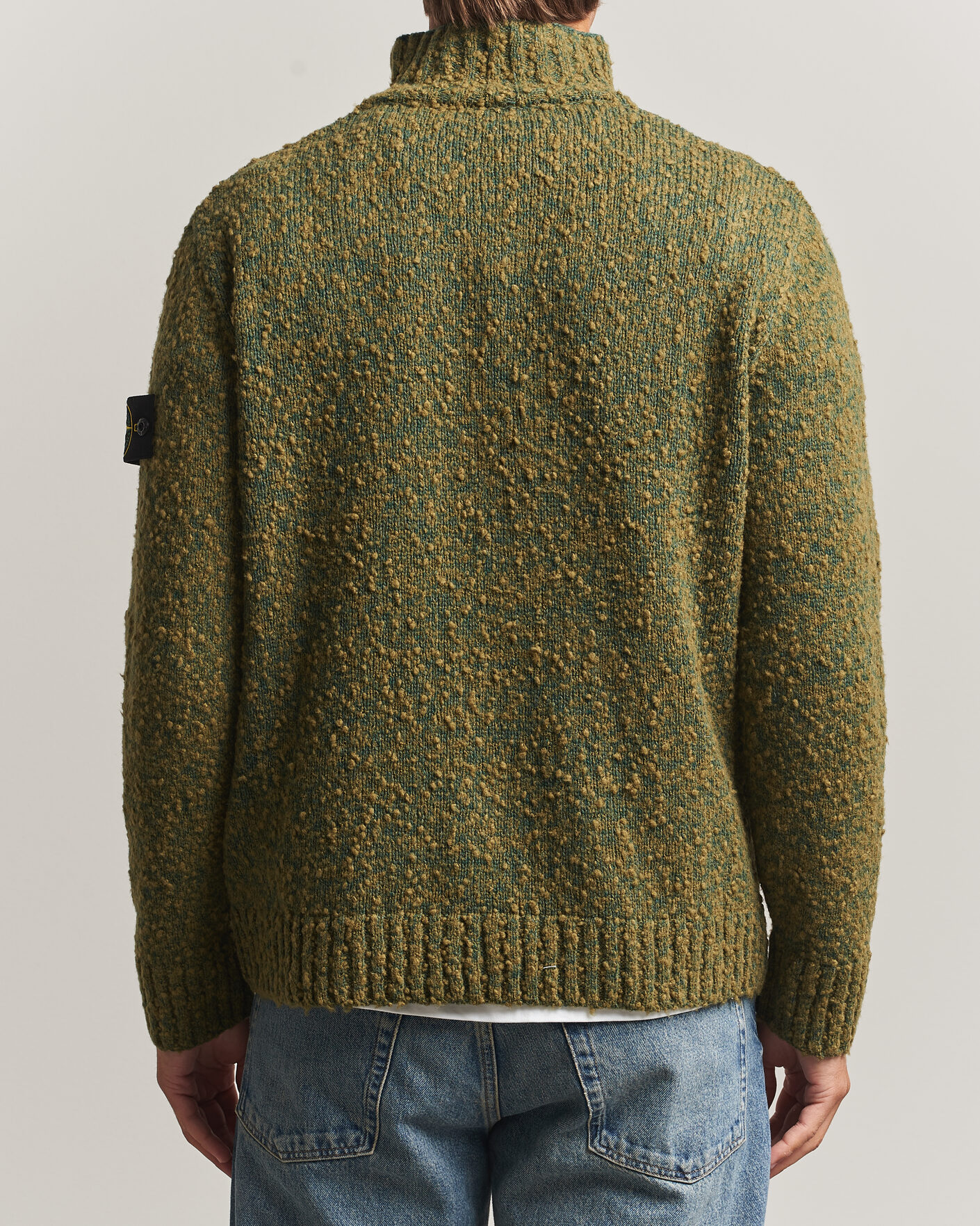 Herr | Tröjor | Stone Island | Speckled Wool/Nylon Half Zip Dark Green Melange