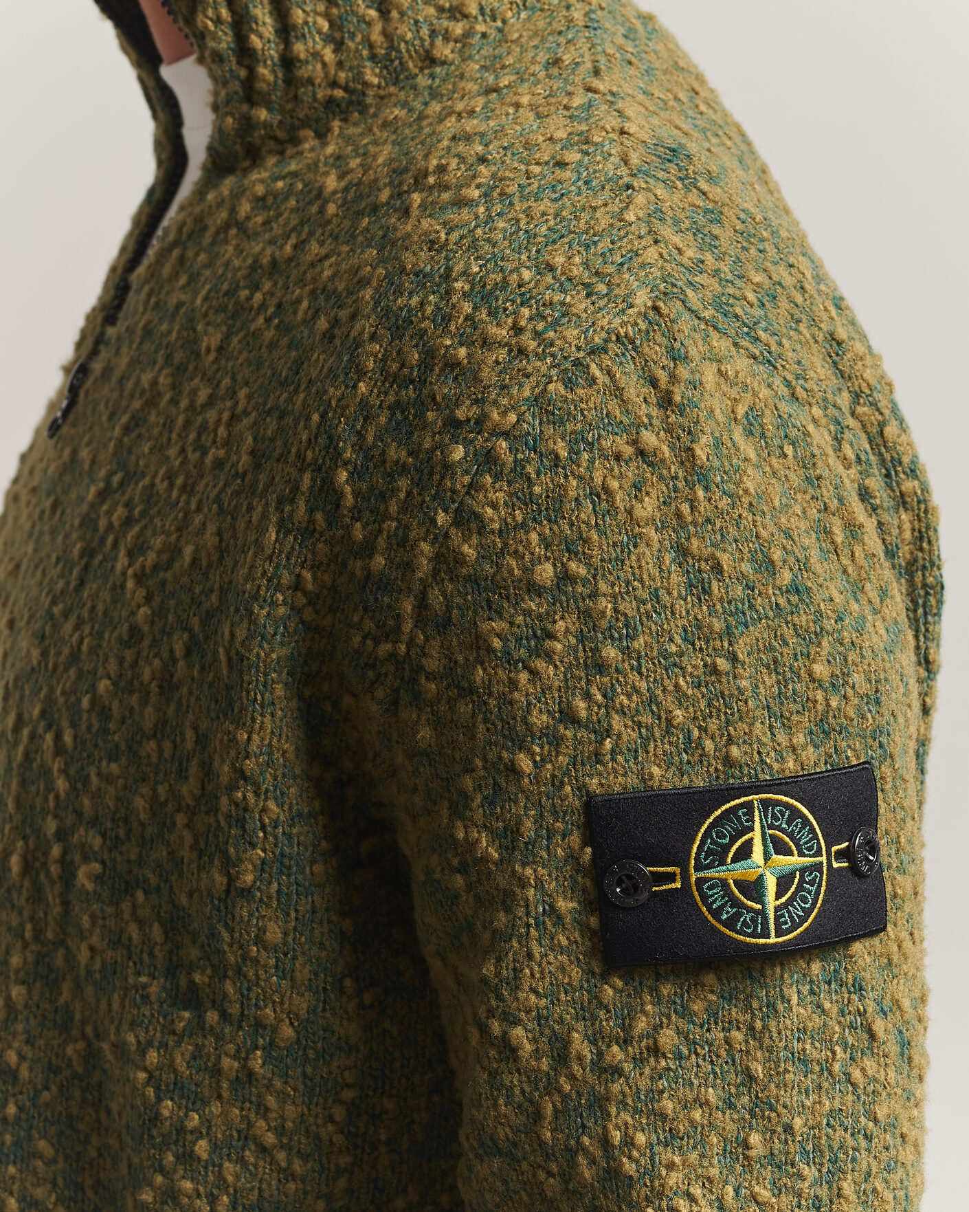 Herr | Tröjor | Stone Island | Speckled Wool/Nylon Half Zip Dark Green Melange