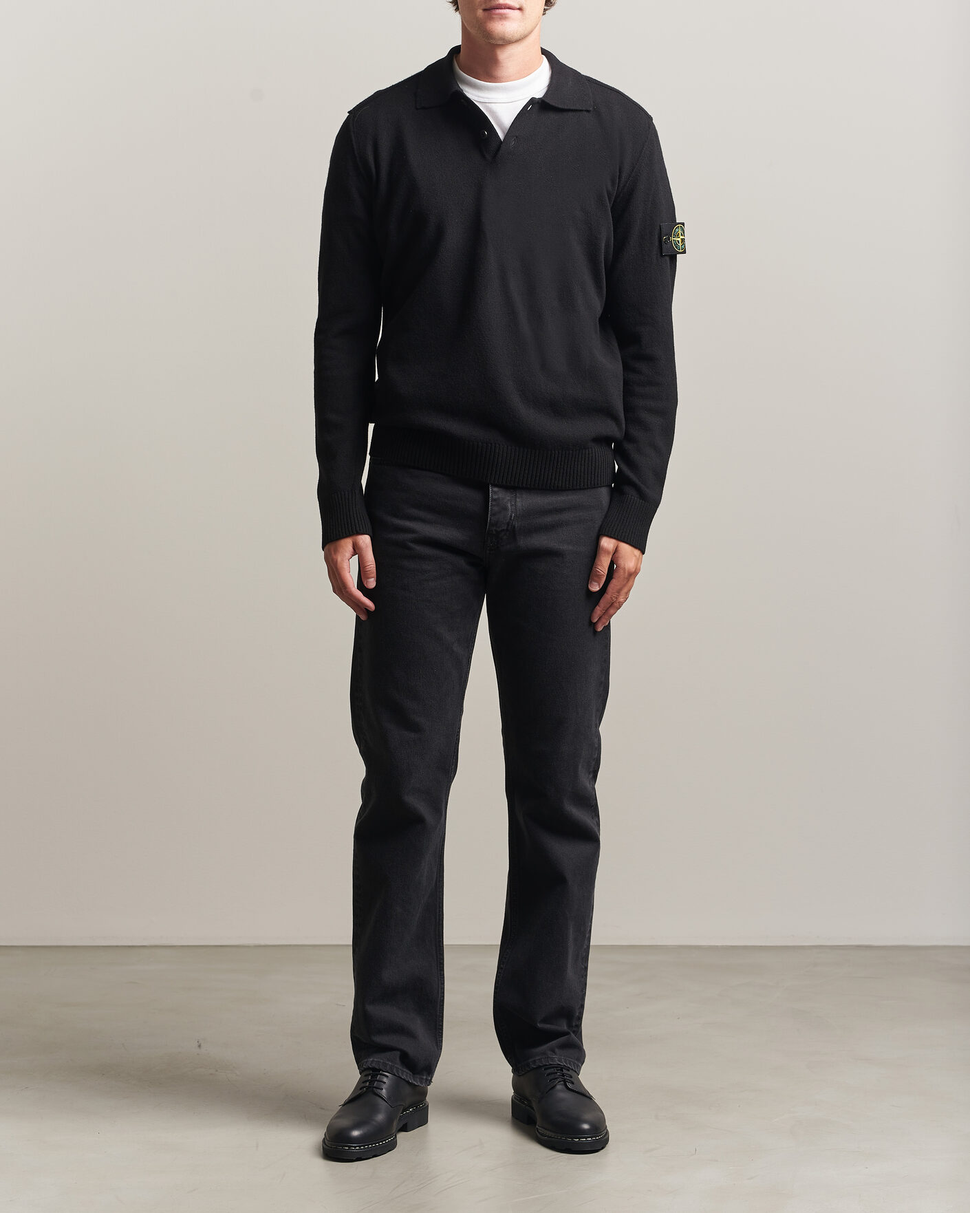 Herr | Tröjor | Stone Island | Knitted Geelong Wool Polo Black