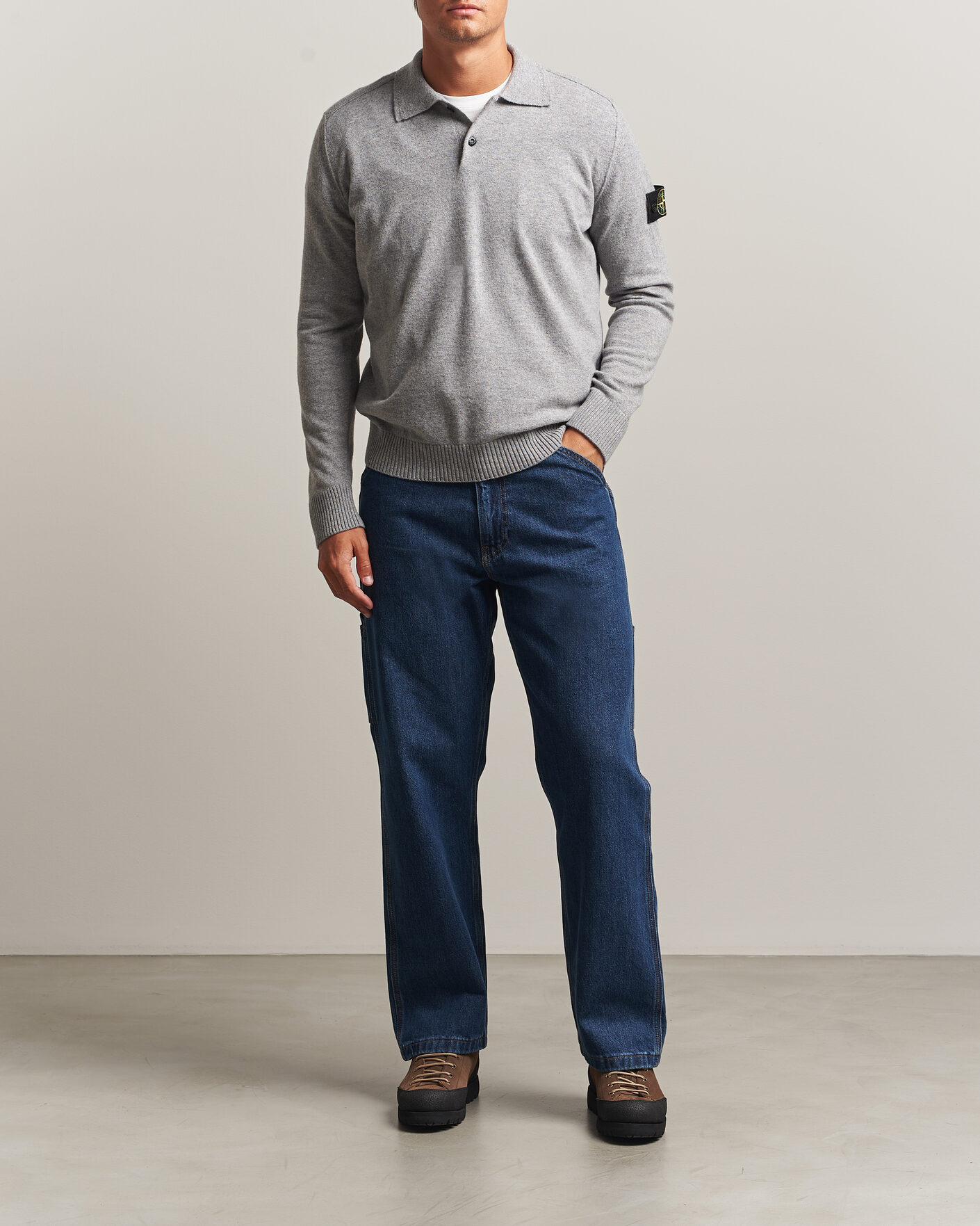 Herr | Tröjor | Stone Island | Knitted Geelong Wool Polo Grey Melange