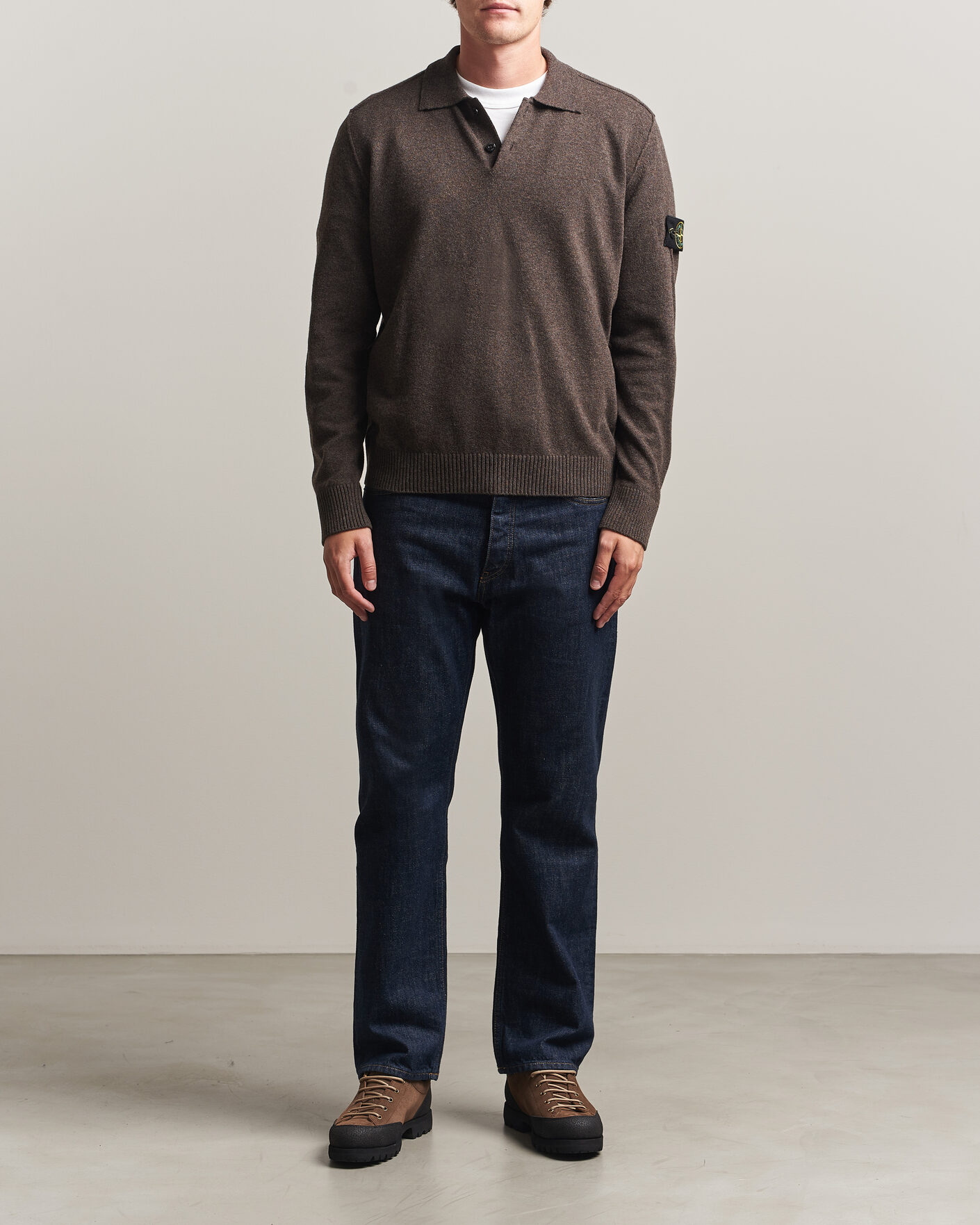 Herr | Tröjor | Stone Island | Knitted Geelong Wool Polo Melange Lead