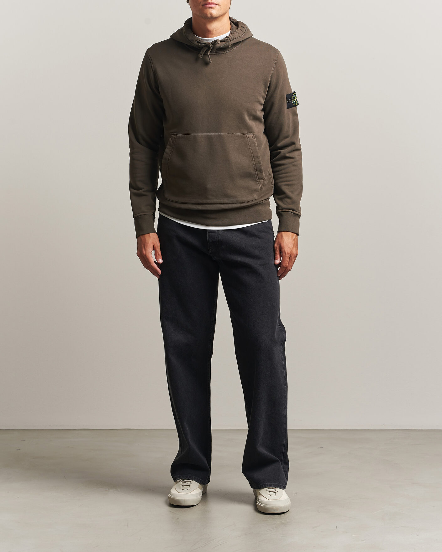 Herr | Tröjor | Stone Island | Garment Dyed Fleece Hood Coal Grey