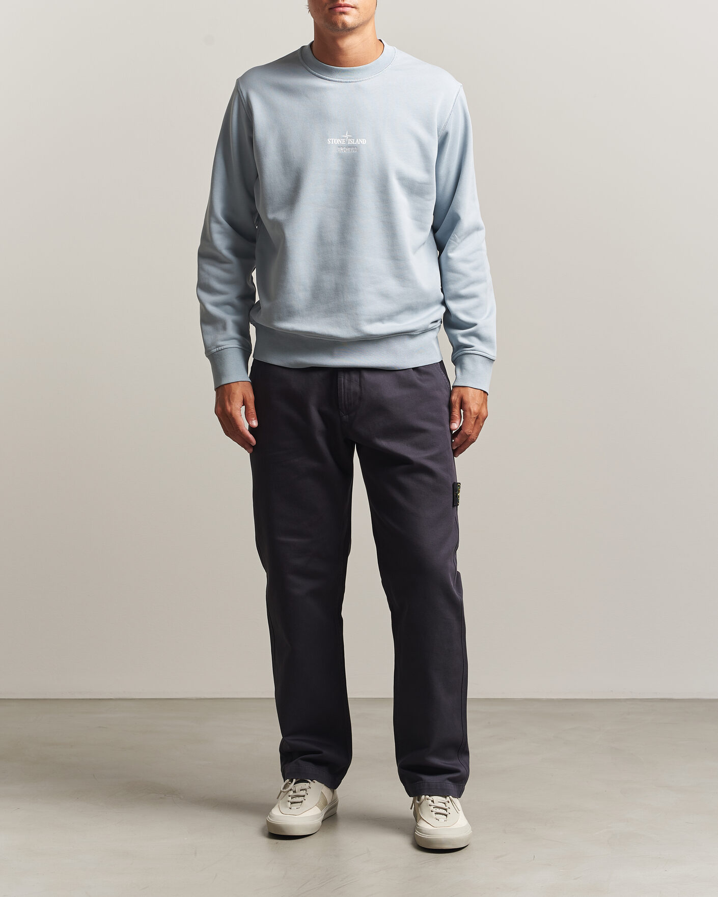 Herr | Tröjor | Stone Island | Cotton Fleece Archivio Print Sweatshirt Ash Grey