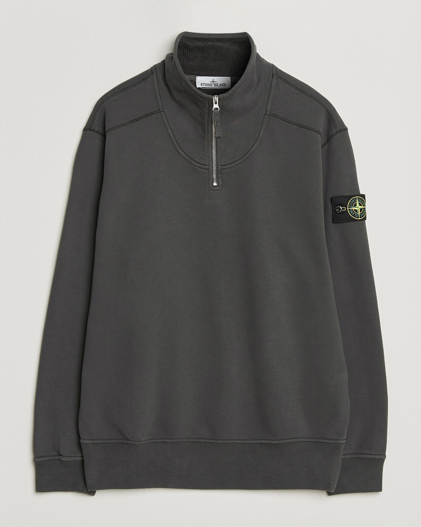 Herr | Tröjor | Stone Island | Brushed Cotton Fleece Half Zip Lead Grey