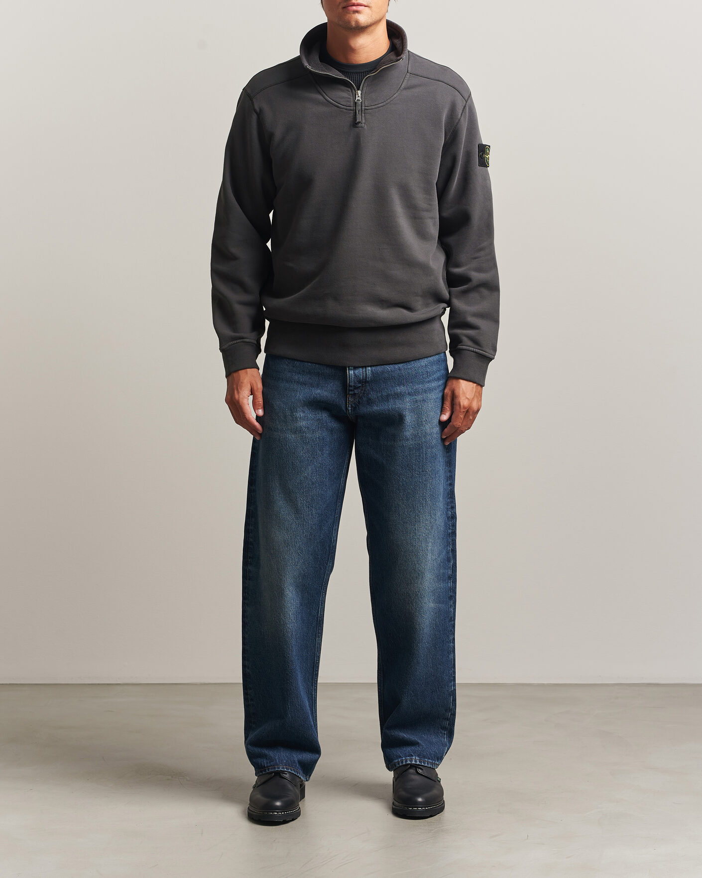 Herr | Tröjor | Stone Island | Brushed Cotton Fleece Half Zip Lead Grey