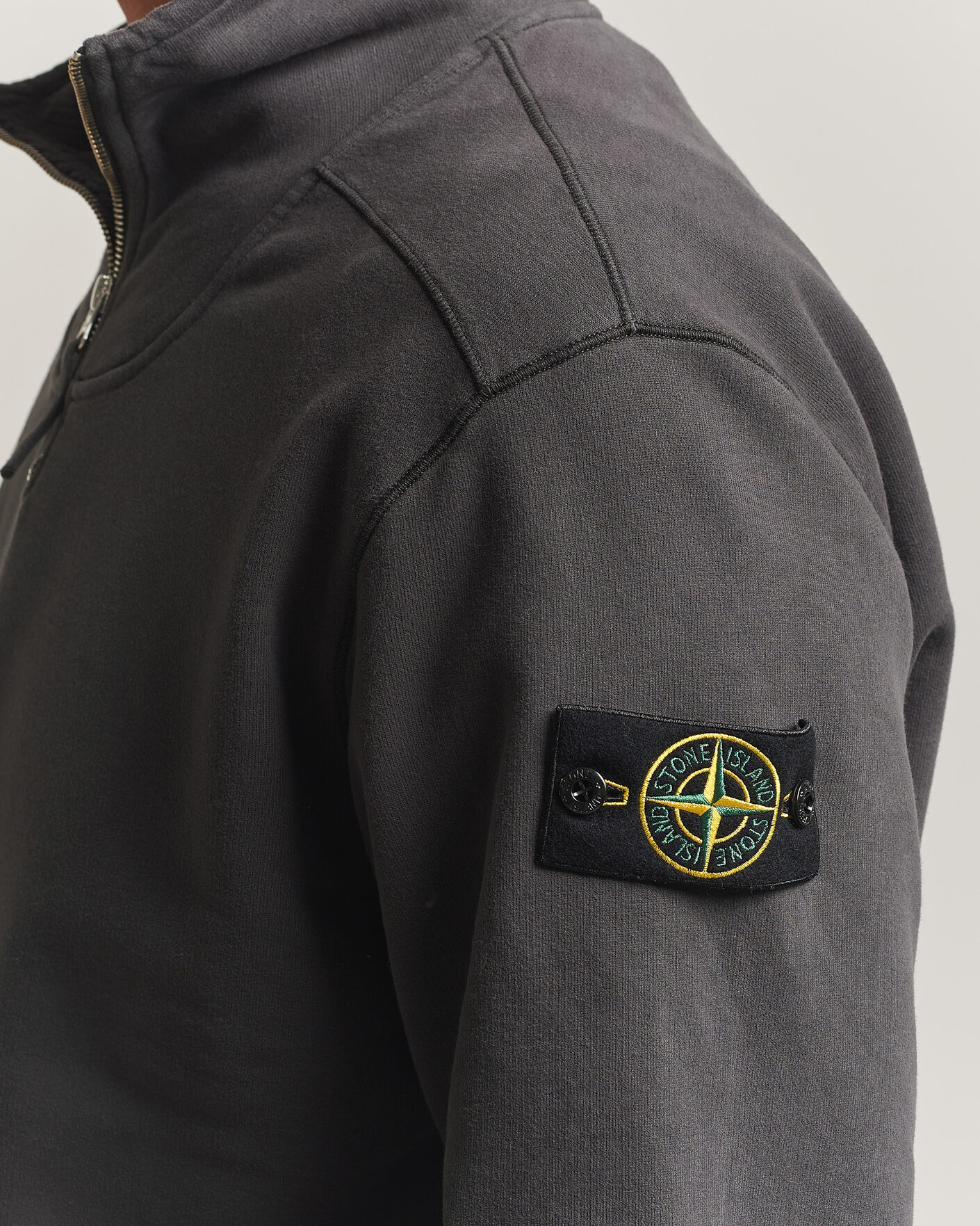 Herr | Tröjor | Stone Island | Brushed Cotton Fleece Half Zip Lead Grey
