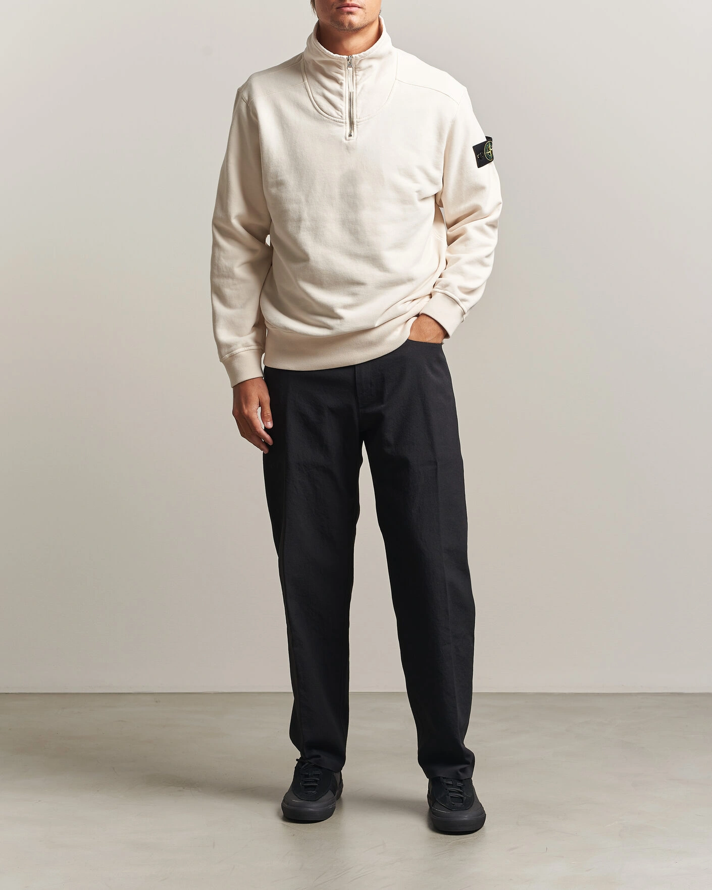 Herr | Tröjor | Stone Island | Brushed Cotton Fleece Half Zip Ivory