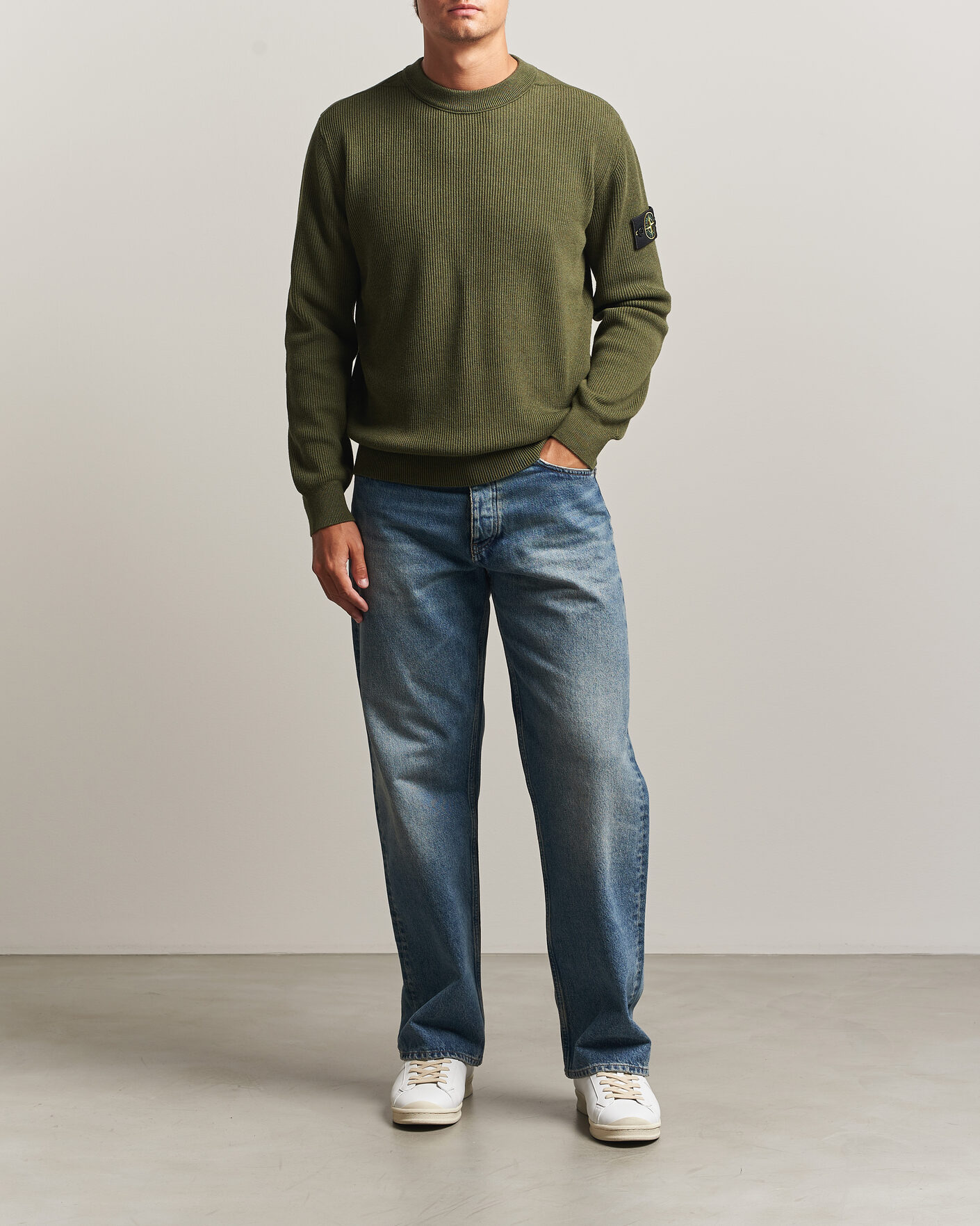 Herr | Tröjor | Stone Island | Ribbed Soft Organic Cotton Crew Neck Military Green