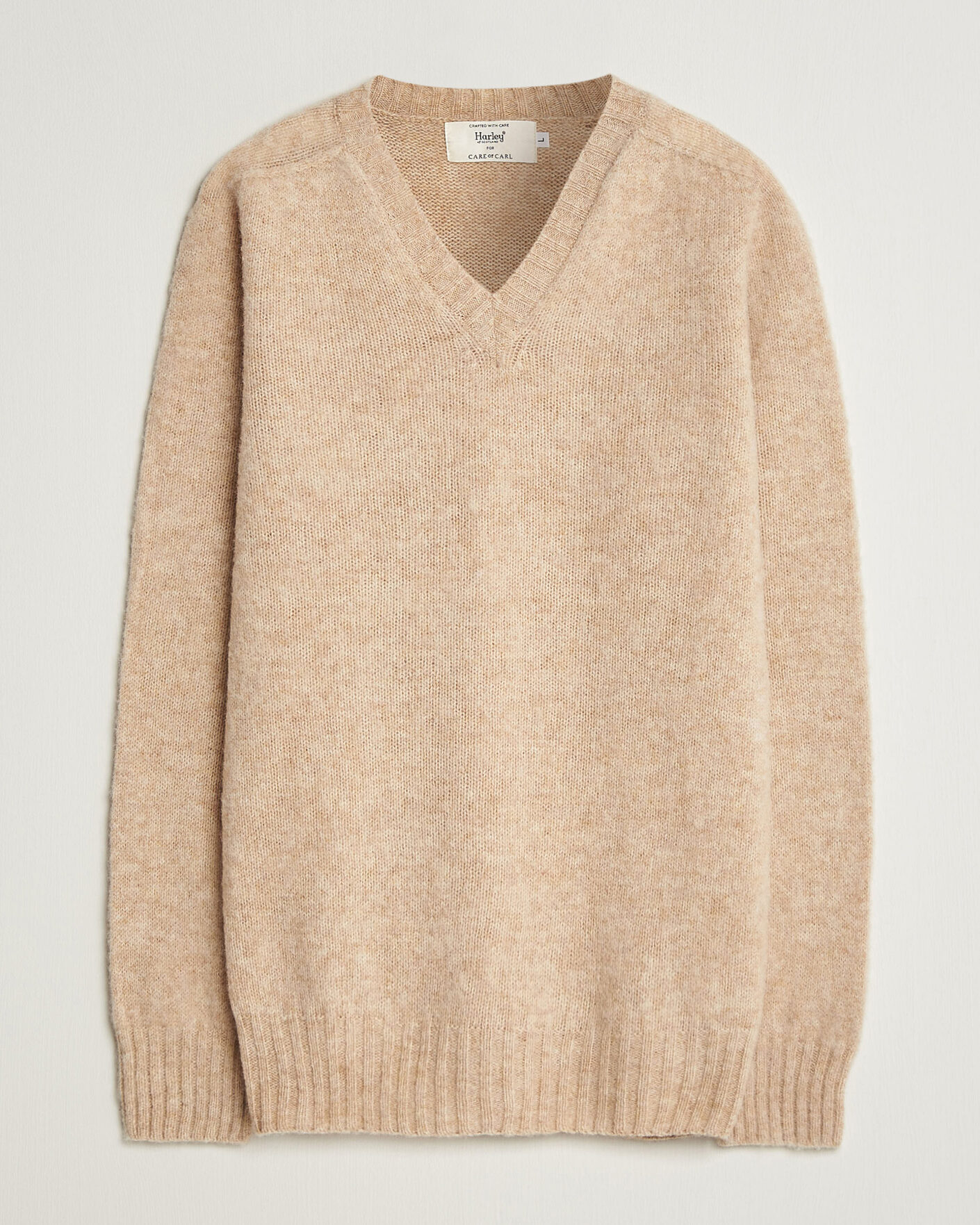 Herr | Tröjor | Harley Of Scotland for Care of Carl | Brushed Supersoft Lambswool V-Neck Beige
