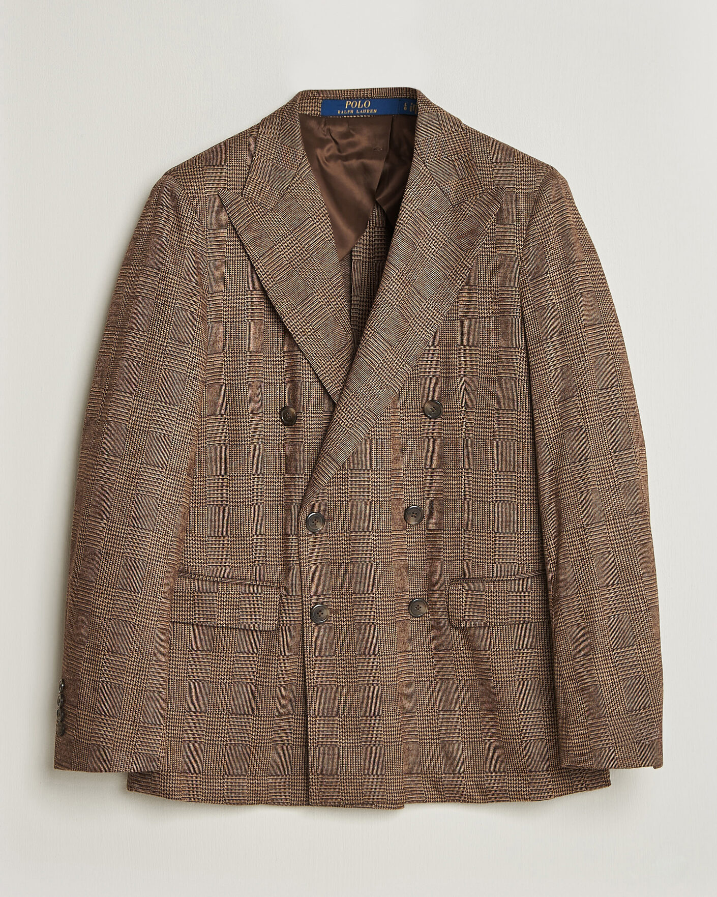 Herr | Kavajer | Polo Ralph Lauren | Double Breasted Glenplaid Knit Sportcoat Tan/Brown