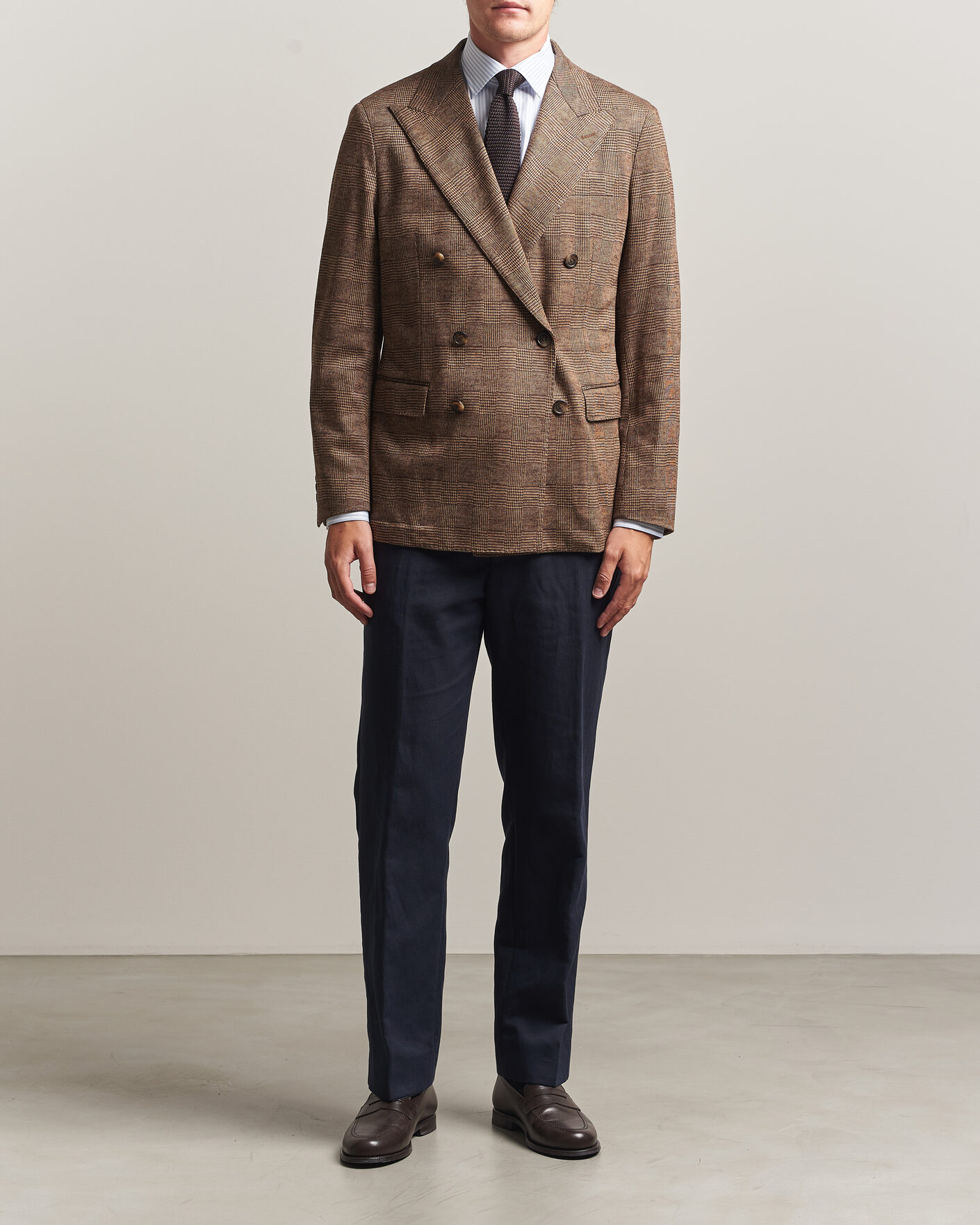 Herr | Kavajer | Polo Ralph Lauren | Double Breasted Glenplaid Knit Sportcoat Tan/Brown