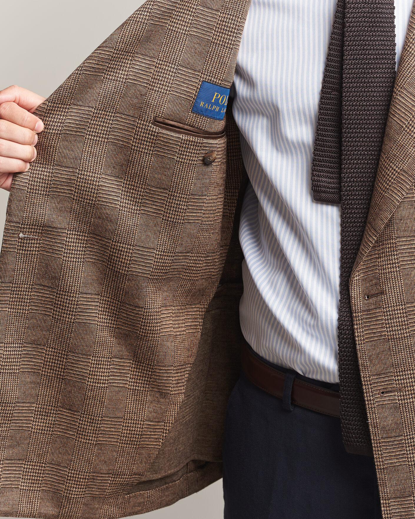 Herr | Kavajer | Polo Ralph Lauren | Double Breasted Glenplaid Knit Sportcoat Tan/Brown